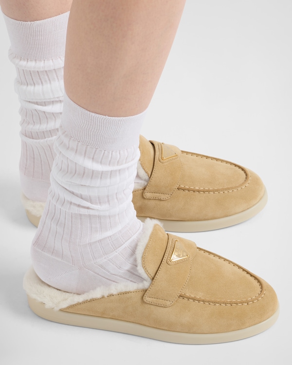 Suede and shearling slippers - Ecru Suede and shearling slippers - Ecru