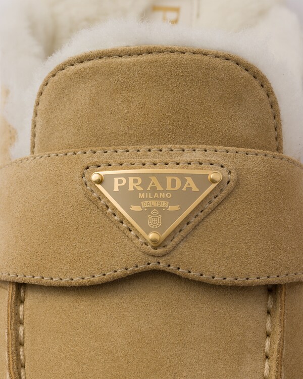 Suede and shearling slippers - Ecru Suede and shearling slippers - Ecru