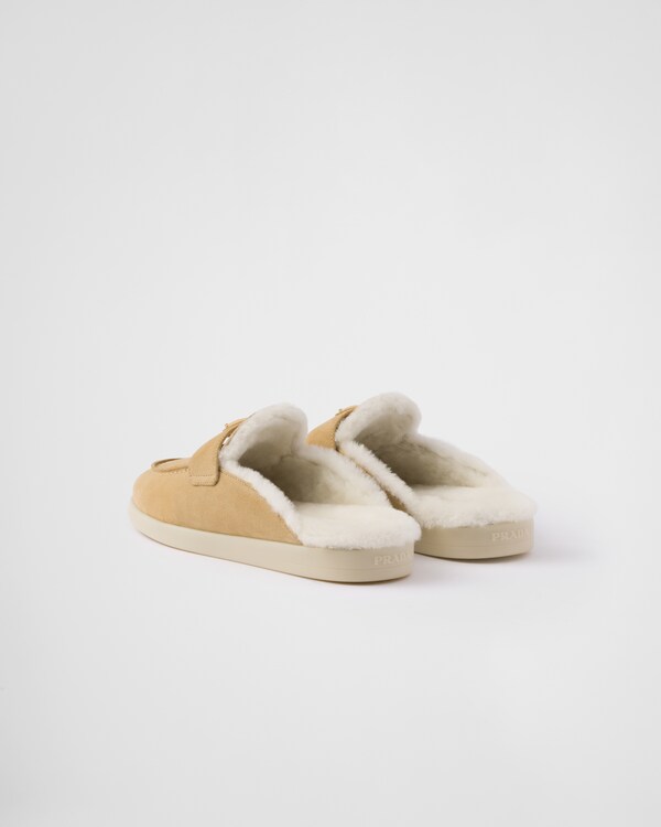 Suede and shearling slippers - Ecru Suede and shearling slippers - Ecru