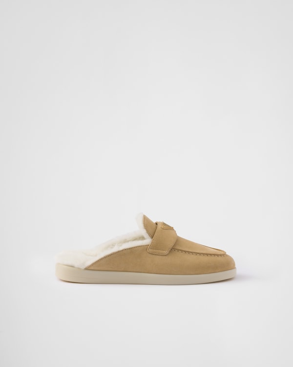Suede and shearling slippers - Ecru Suede and shearling slippers - Ecru