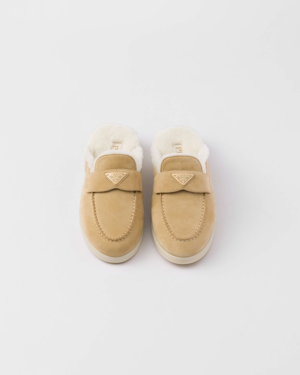 Suede and shearling slippers - Ecru Suede and shearling slippers - Ecru