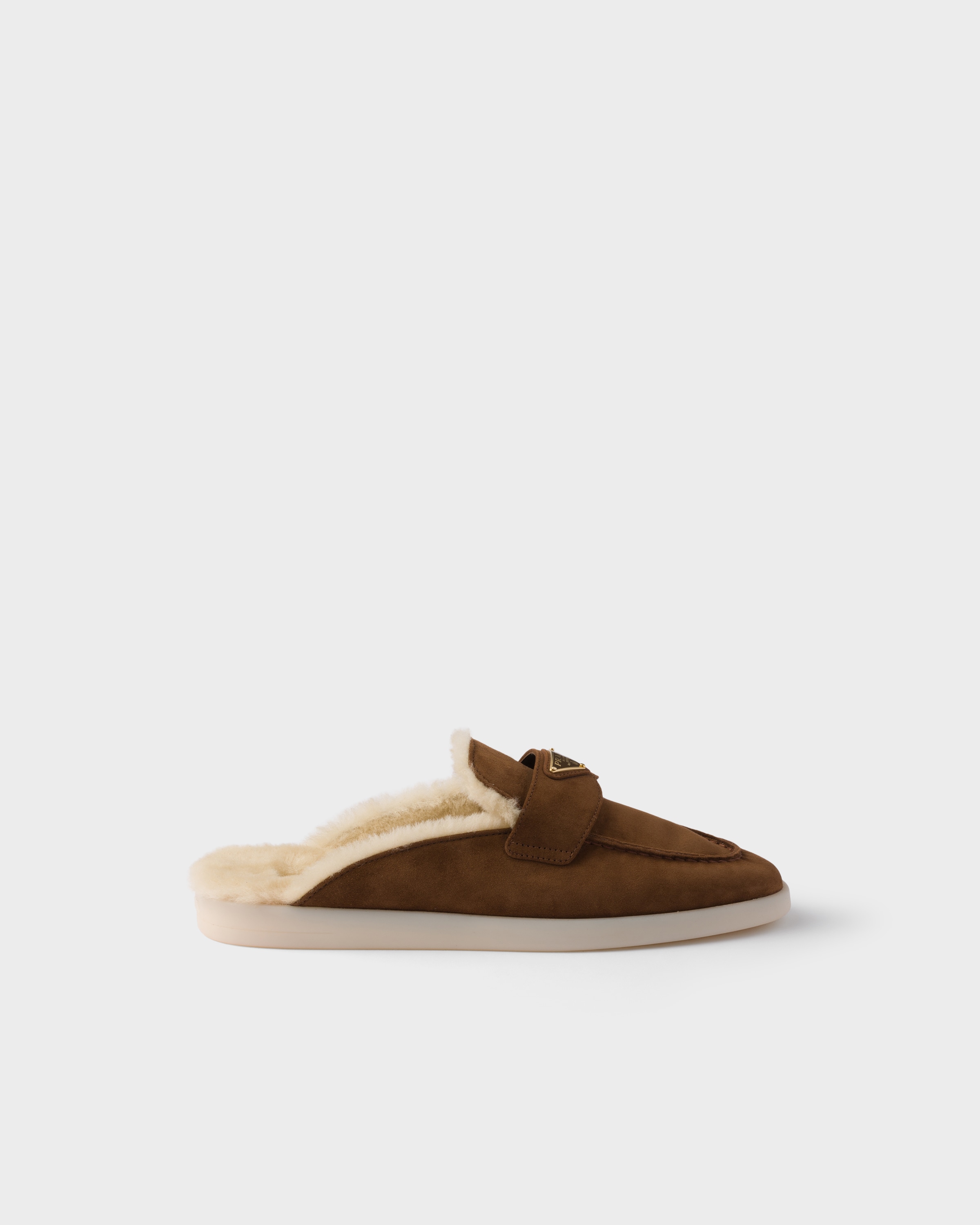 Prada Suede And Shearling Mules In Yellow