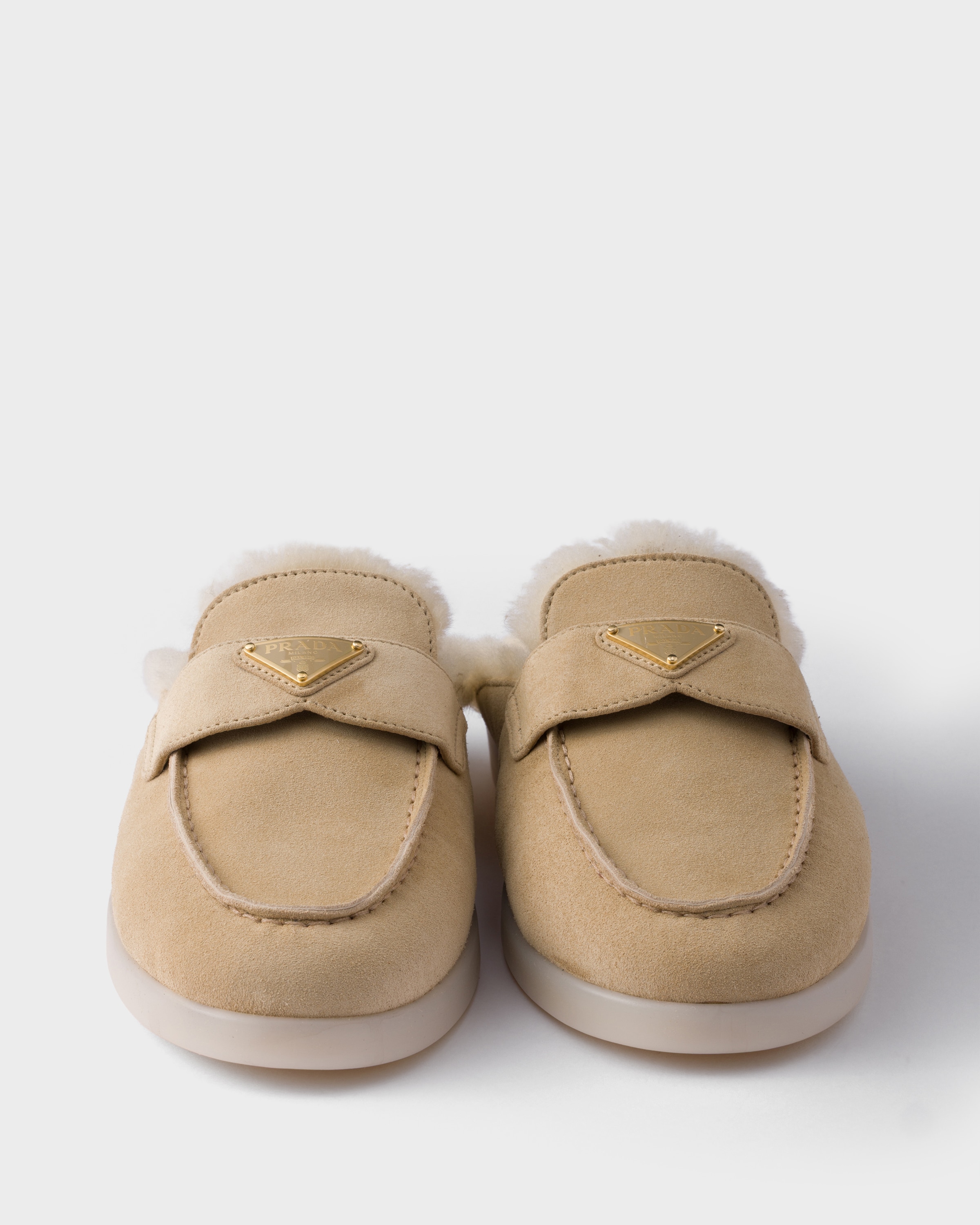 Ecru Suede And Shearling Mules | PRADA - France