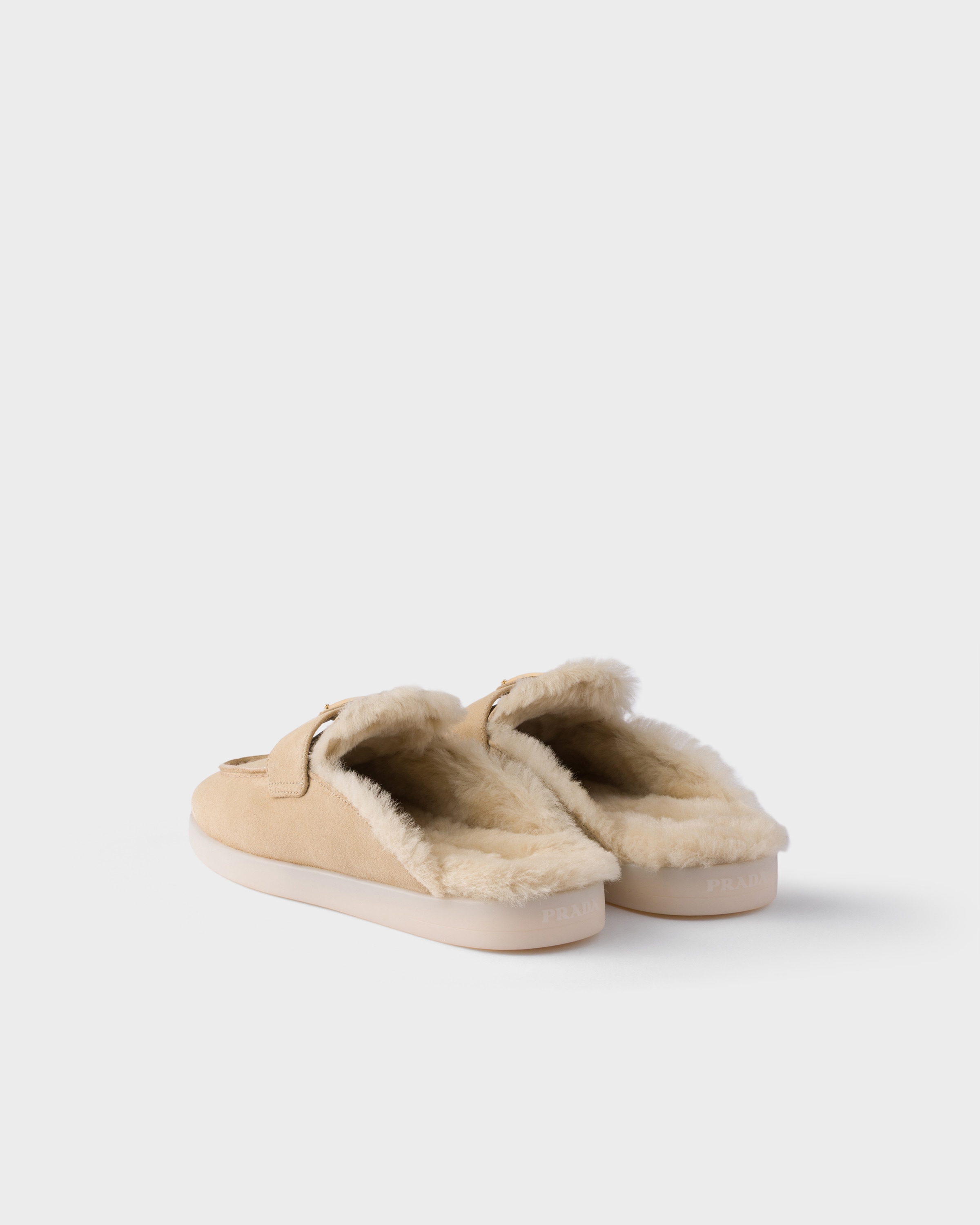 Prada Suede And Shearling Loafers In Brown