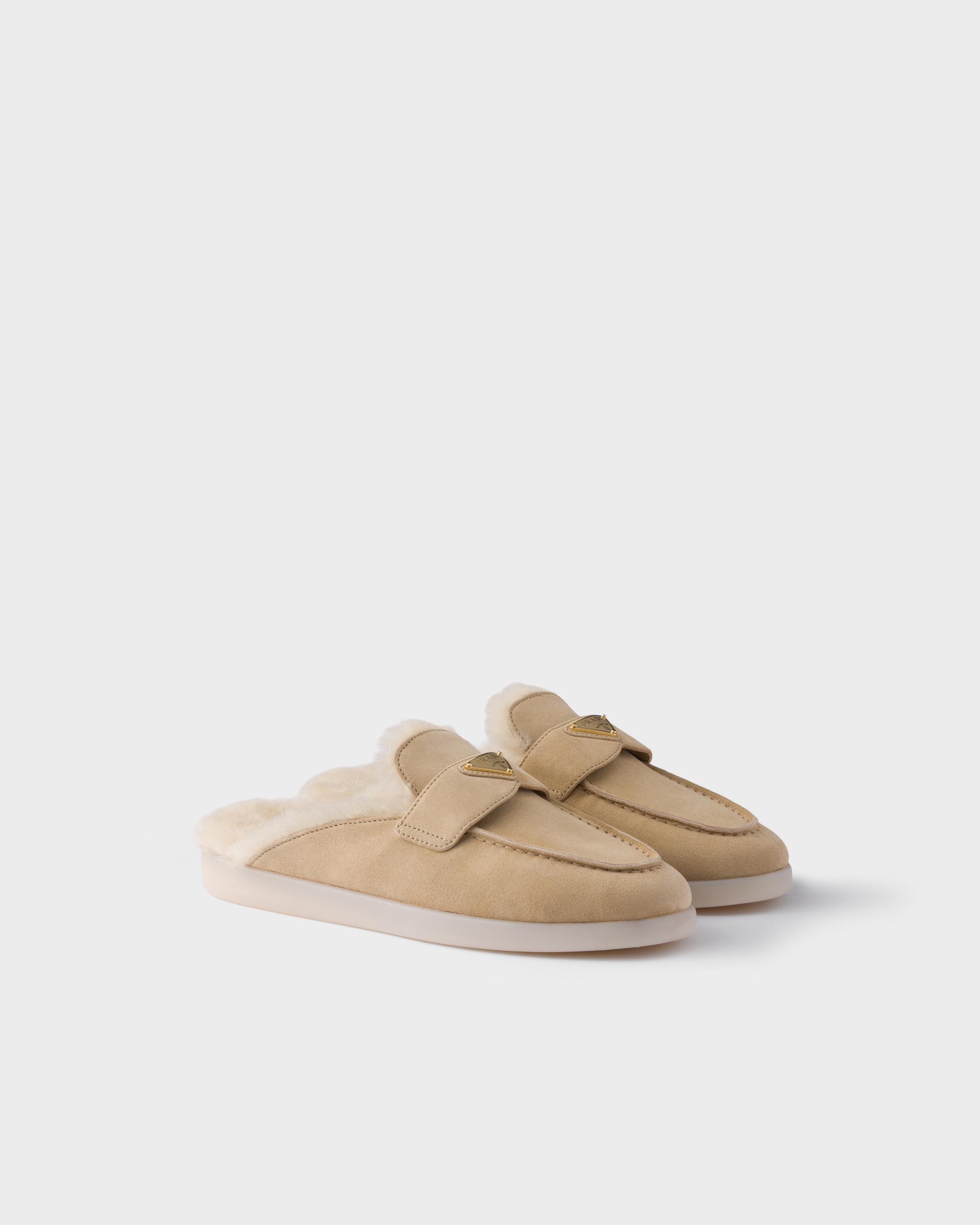Prada Suede And Shearling Loafers In Brown
