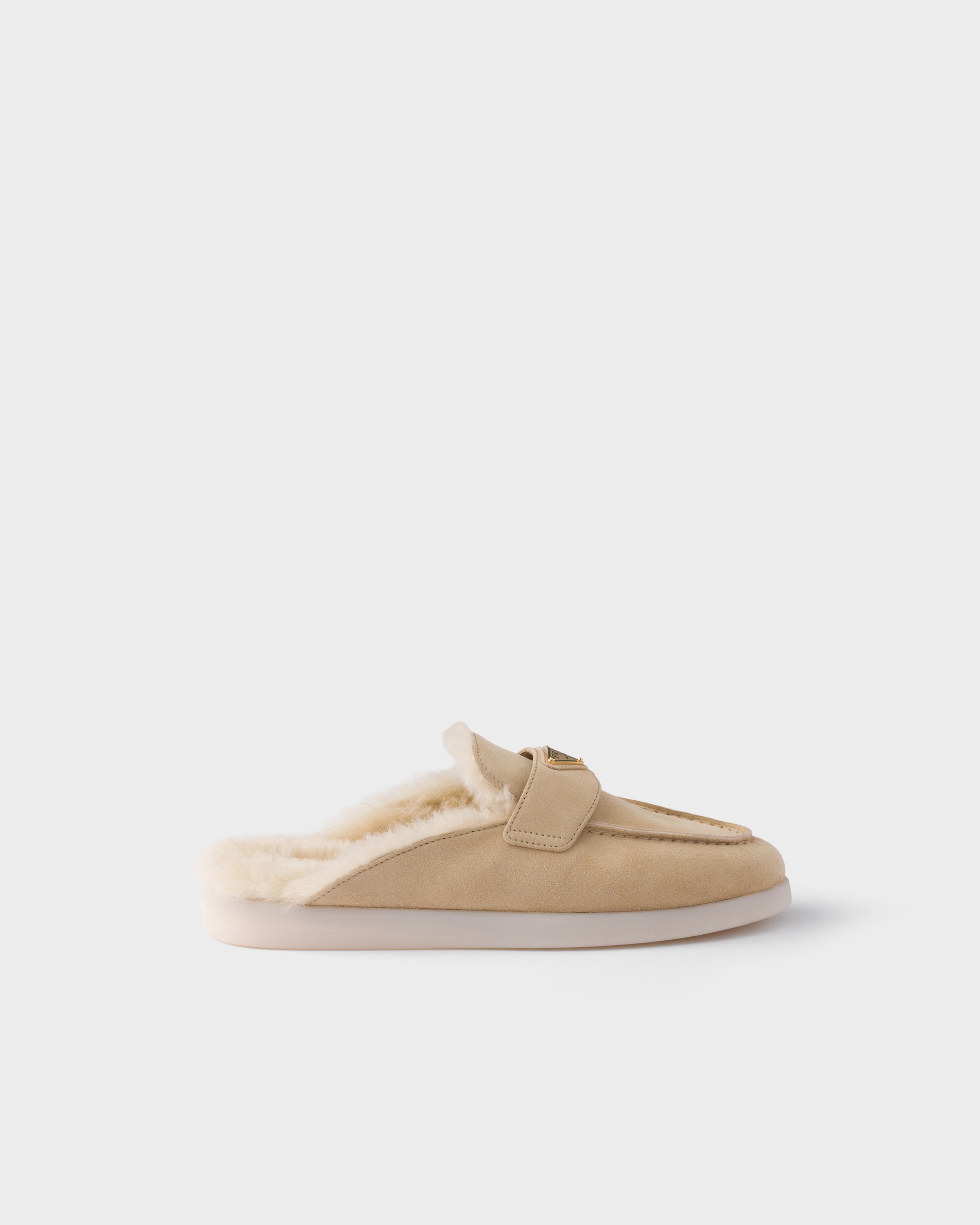 Prada Suede And Shearling Loafers In Brown