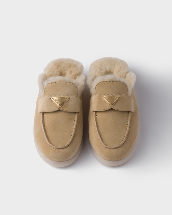 Suede and shearling mules - Ecru Suede and shearling mules - Ecru