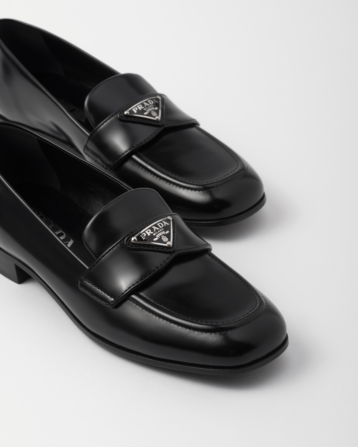 Black Brushed Leather Loafers PRADA