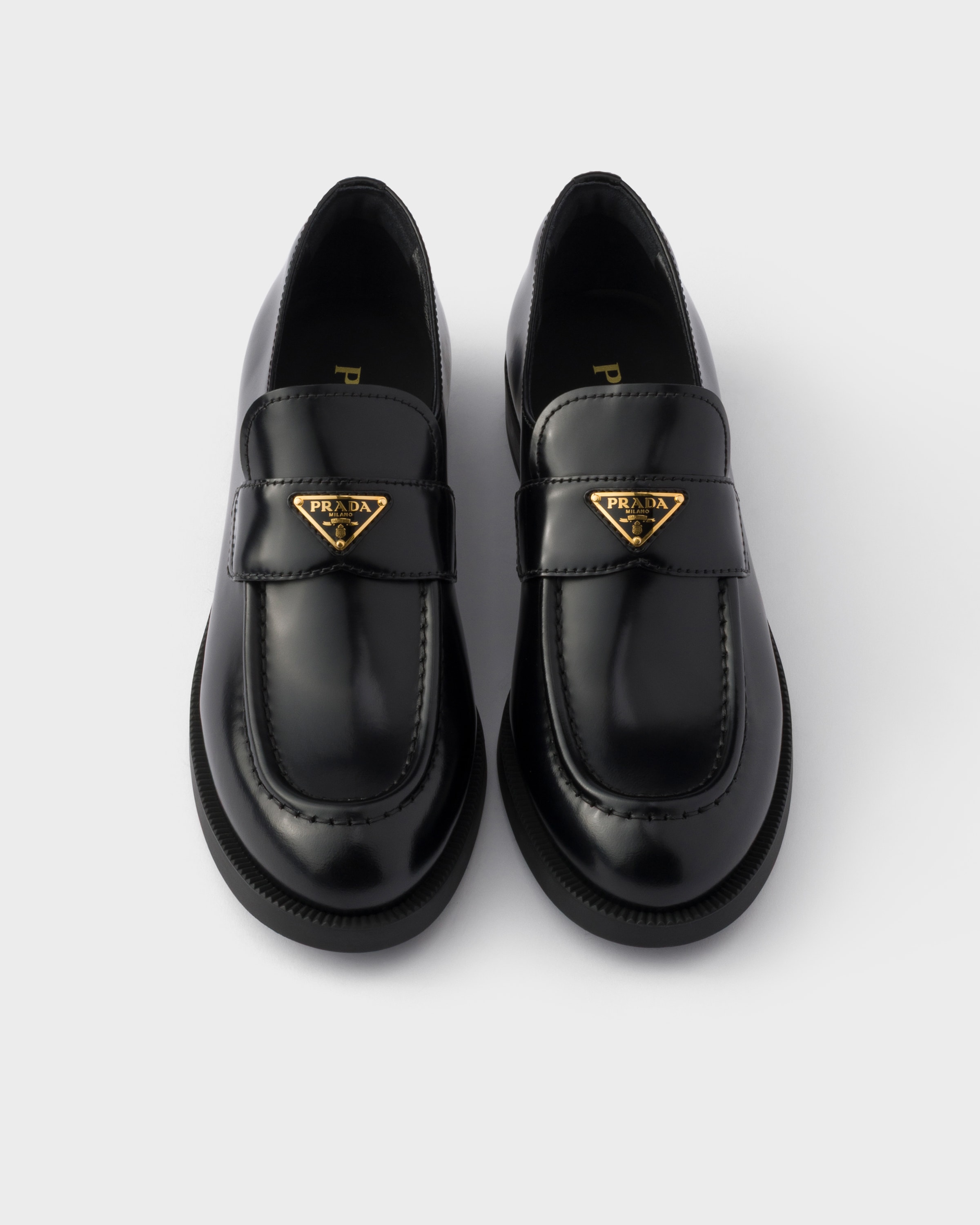 Black Brushed Leather Loafers | PRADA - Finland