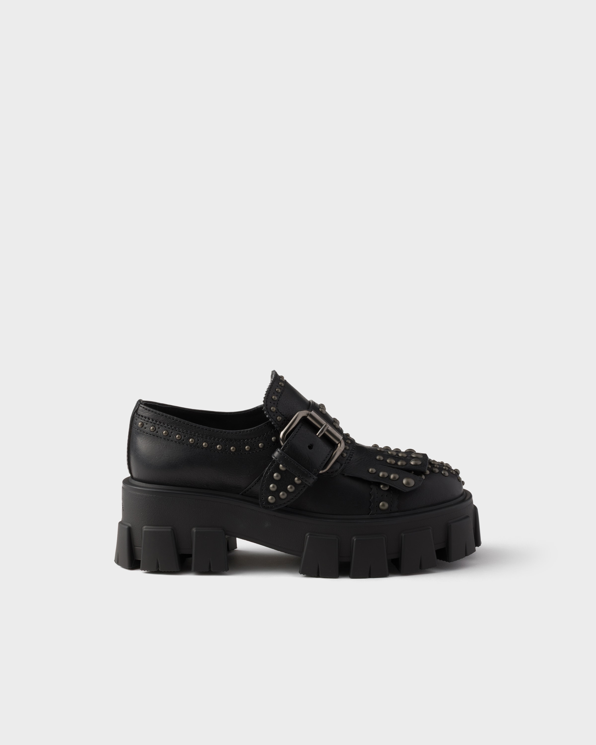Black Monolith Studded Leather Loafers | PRADA - United States