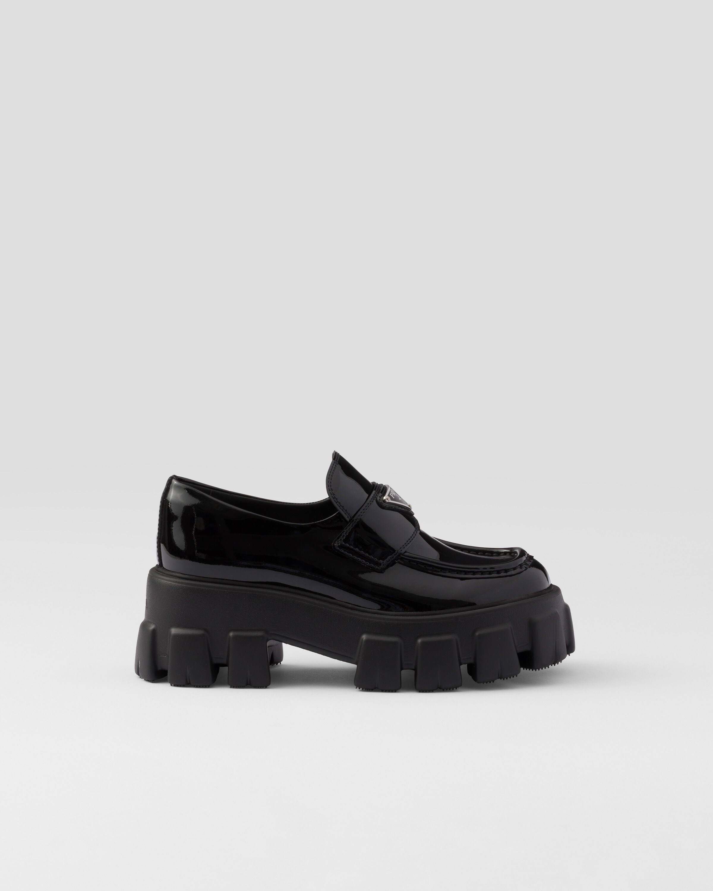 Prada Monolith Patent Leather Loafers, Woman, Black, Size 40,5