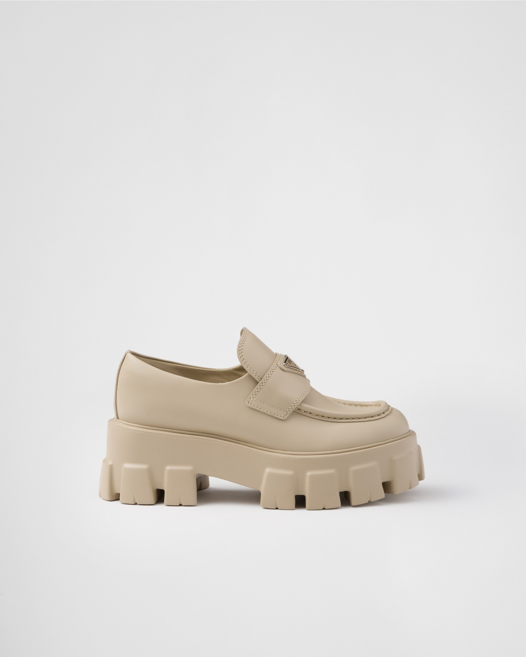 PRADA 26S LOAFERS 20MM IN BEIGE CALFSKIN