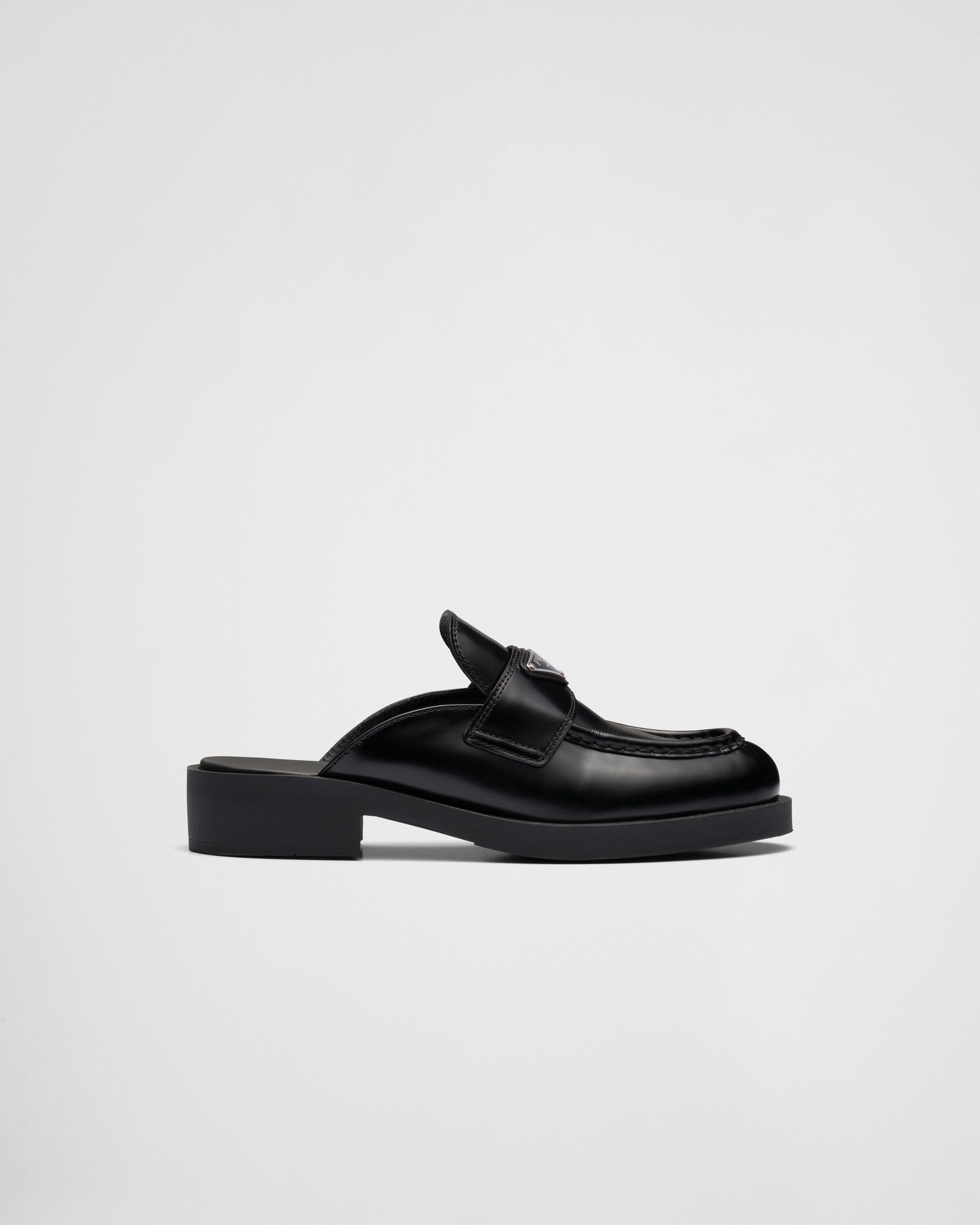 Black Chocolate brushed leather mules | Prada