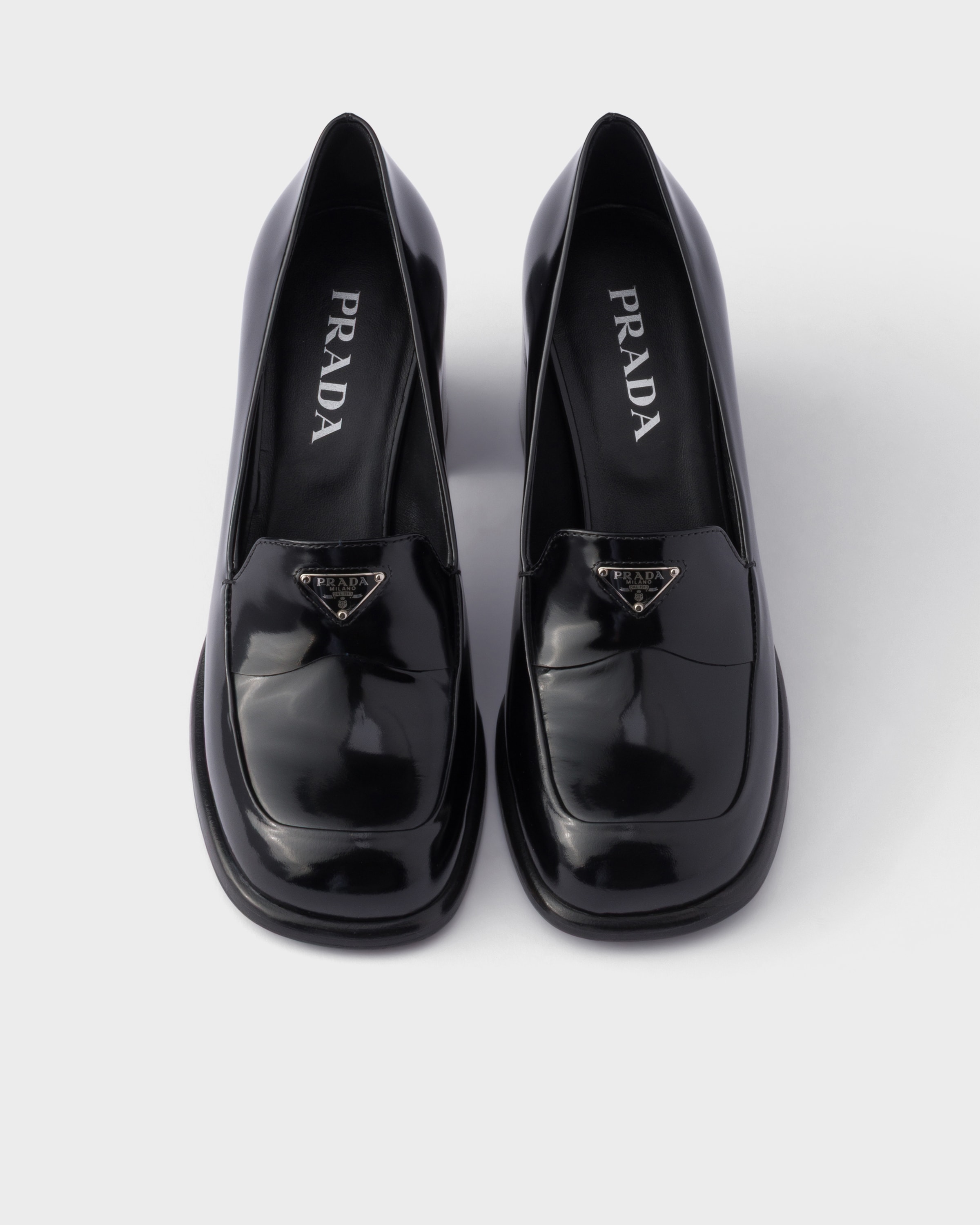 Black Brushed Leather Loafers | PRADA