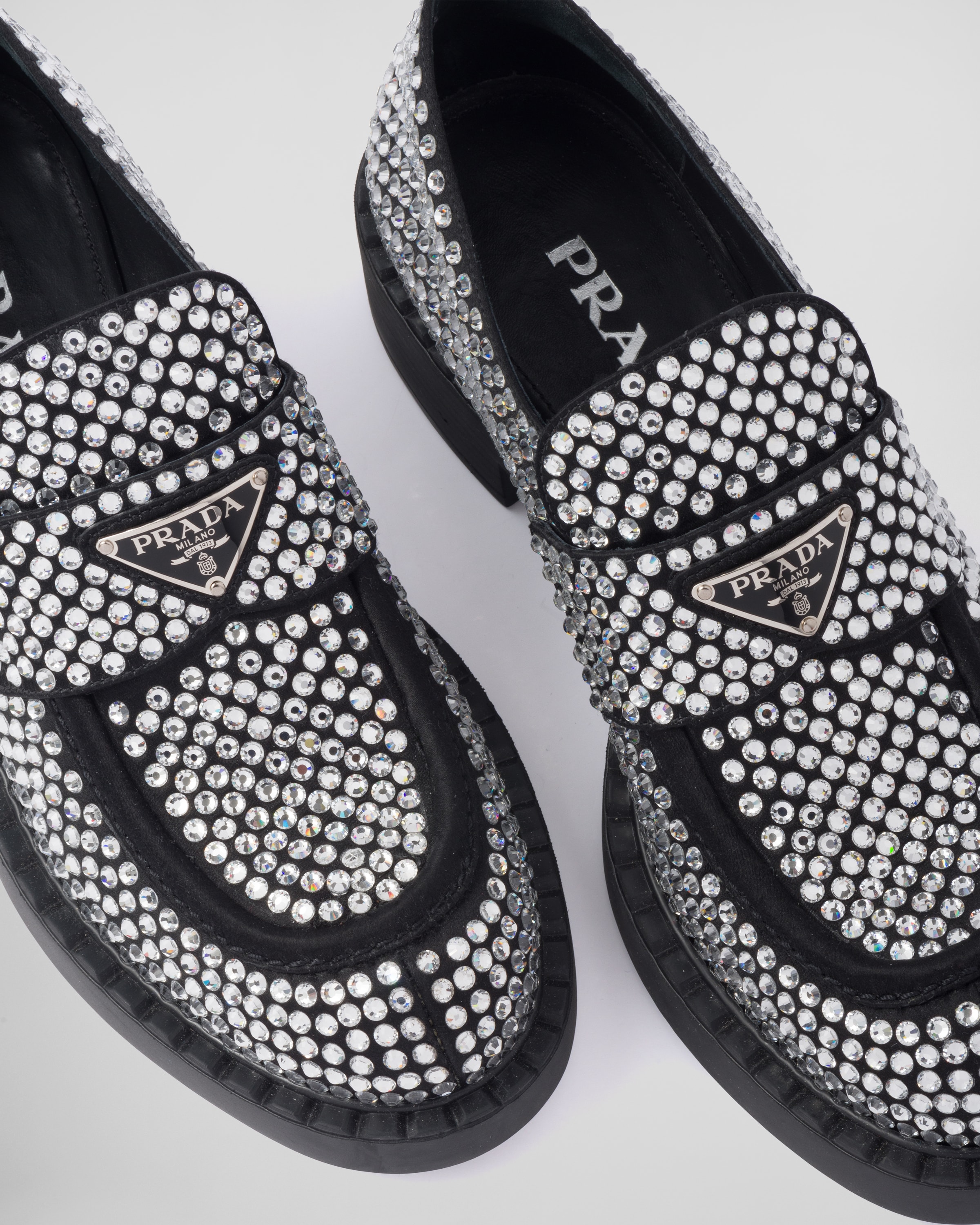 Satin loafers with crystals