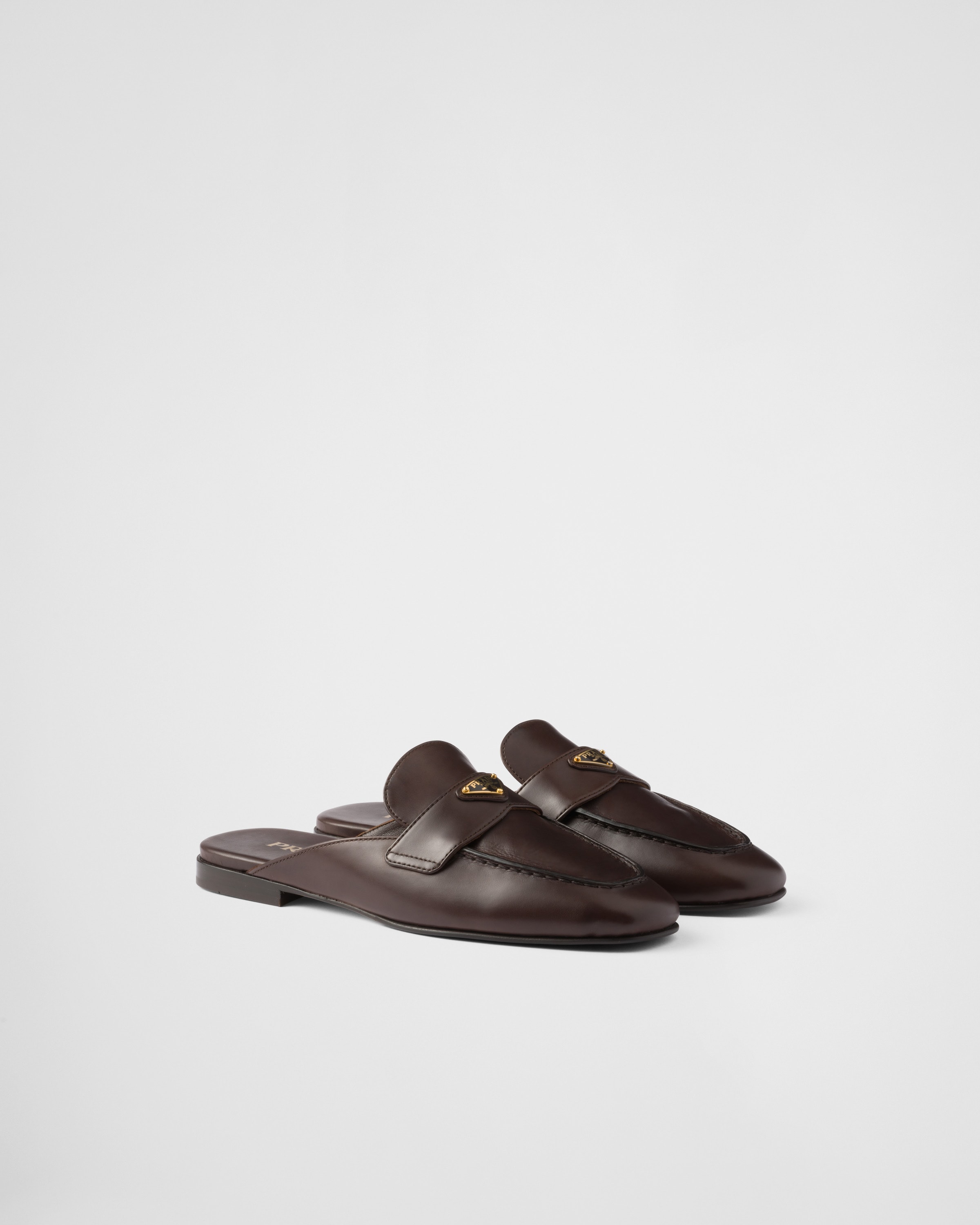 Prada Slipper Aus Leder In Dunkelbraun