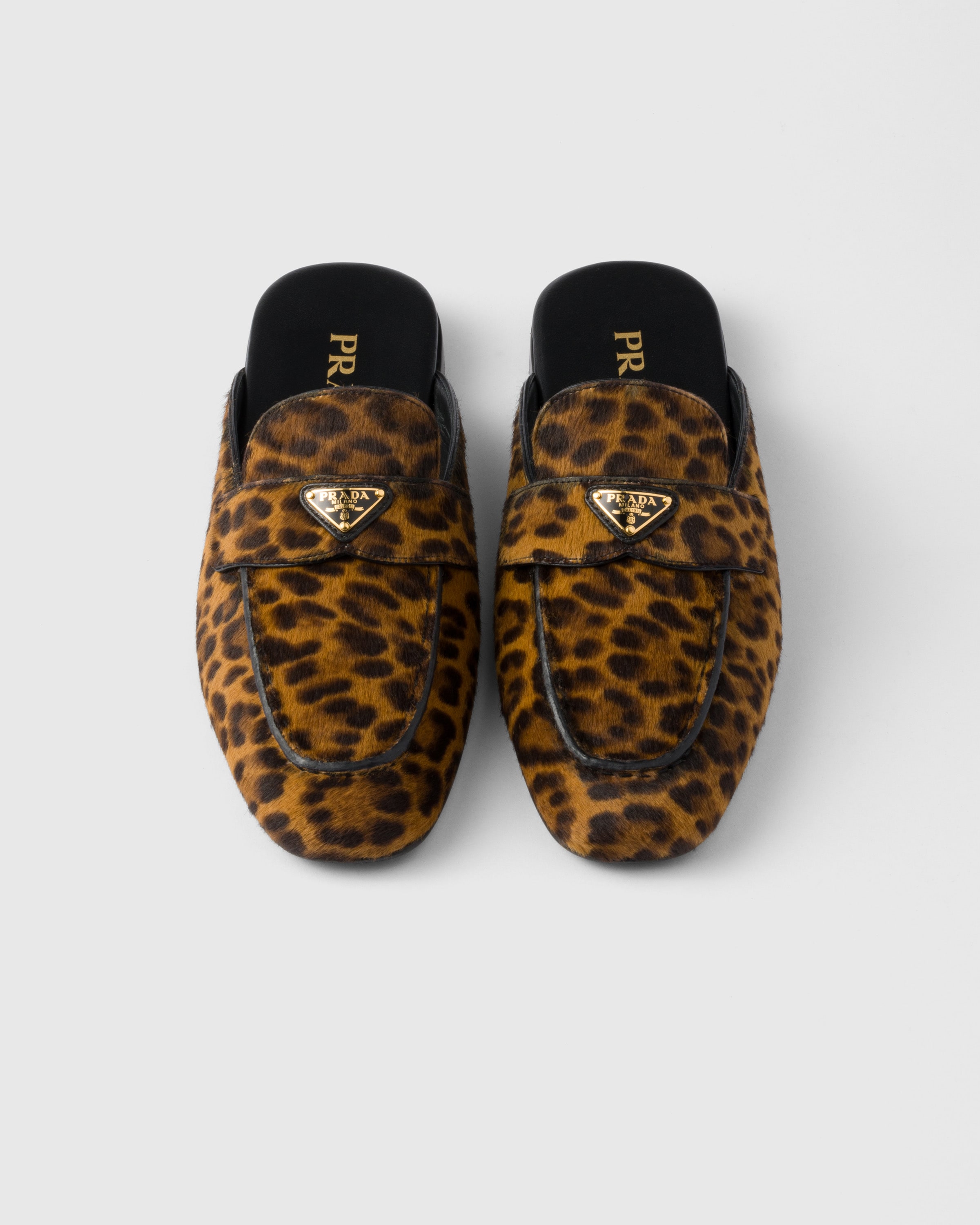ベージュ レオパードプリント レザー ミュール | PRADA