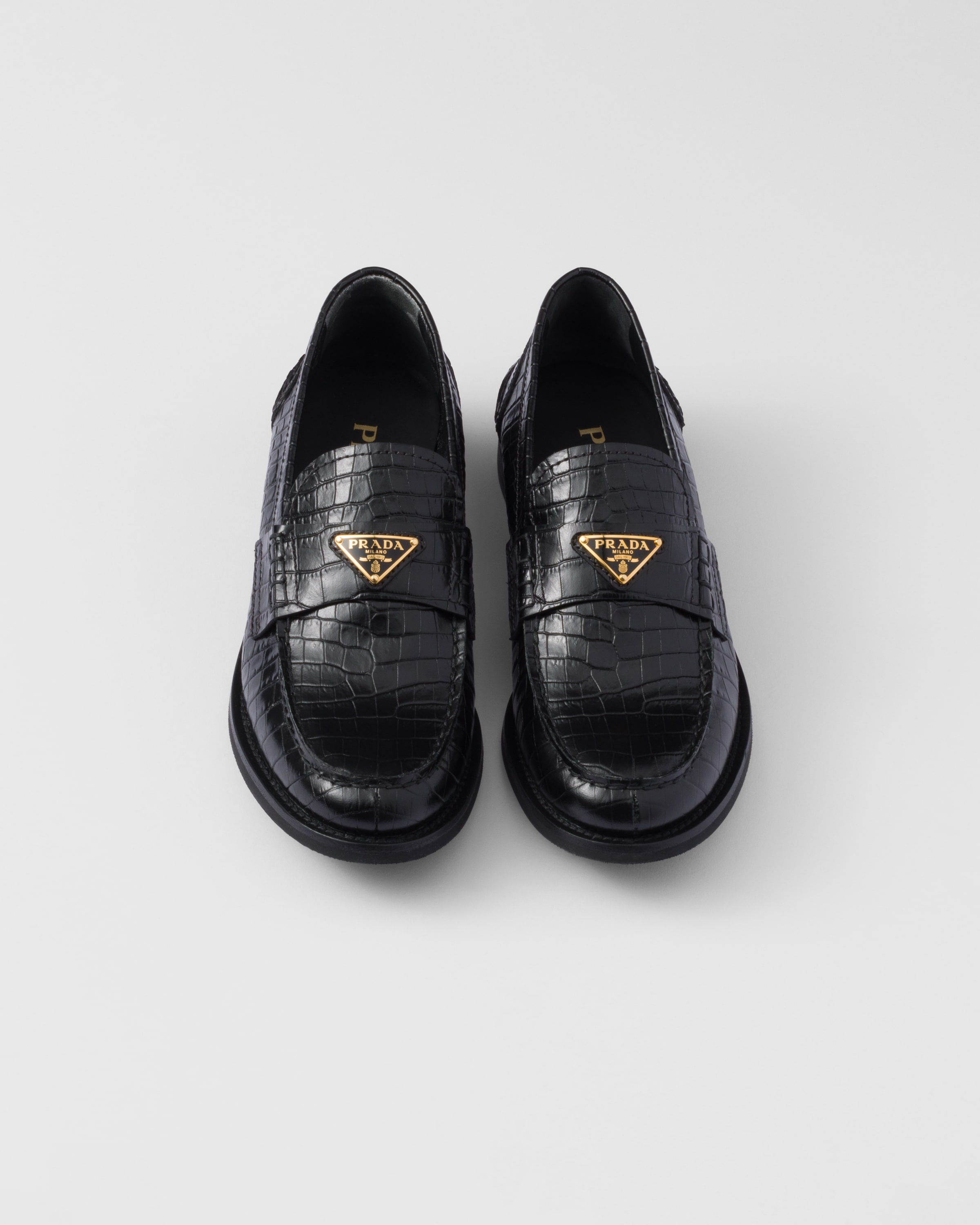 【おしゃれ】 Black PRADA | loafers leather Croco-print 靴