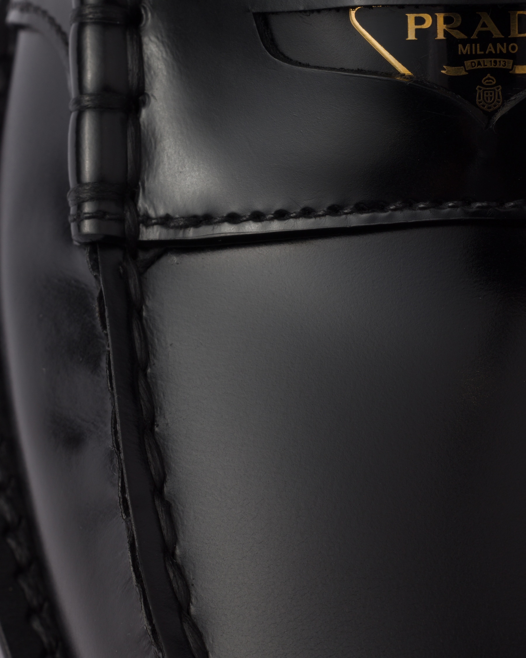 PRA SQUARE HEAD LACE-UP LOAFERS GLOSSY BLACK CALFSKIN