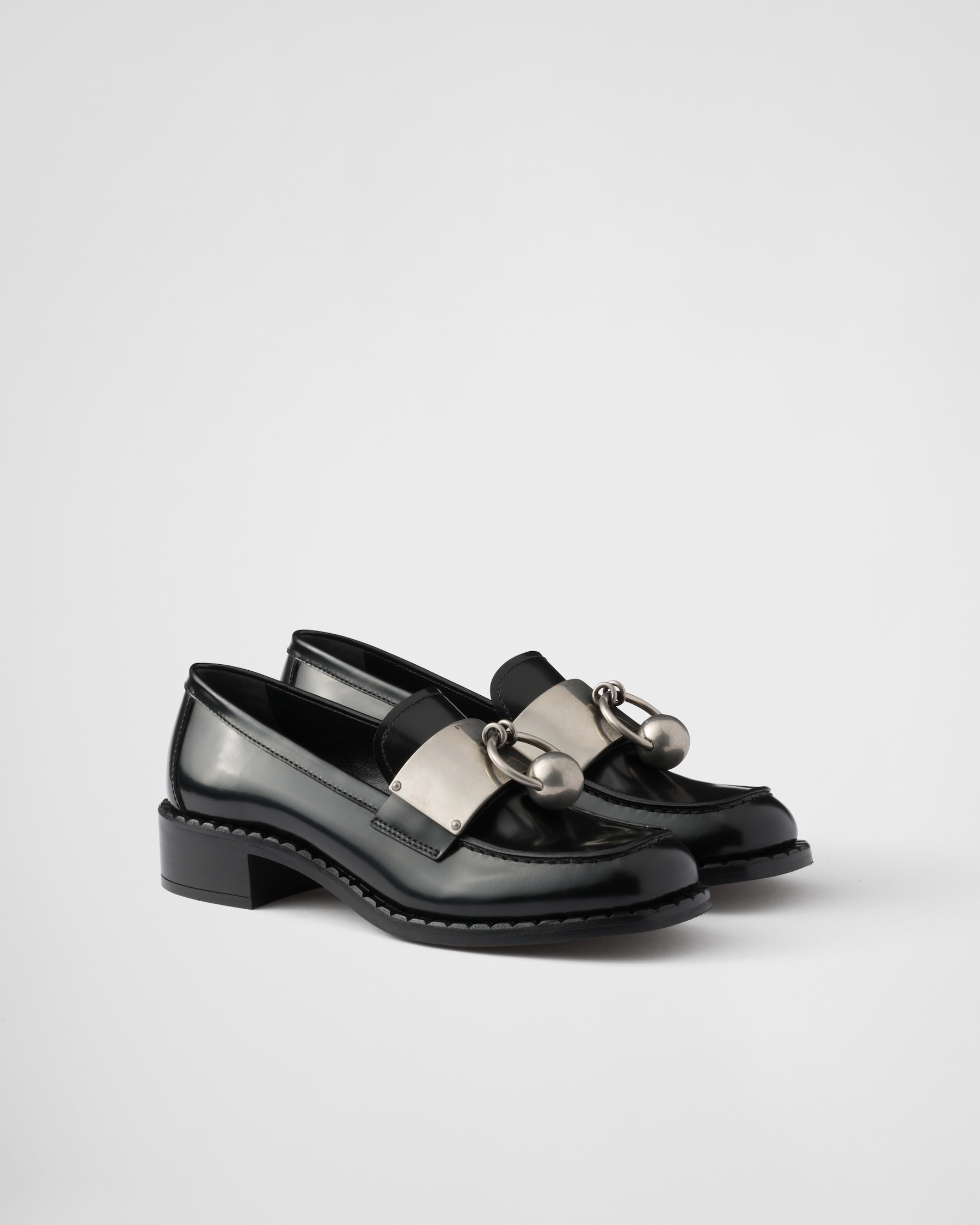 Prada Black Calf Leather Bos Taurus Slip-On Loafers
