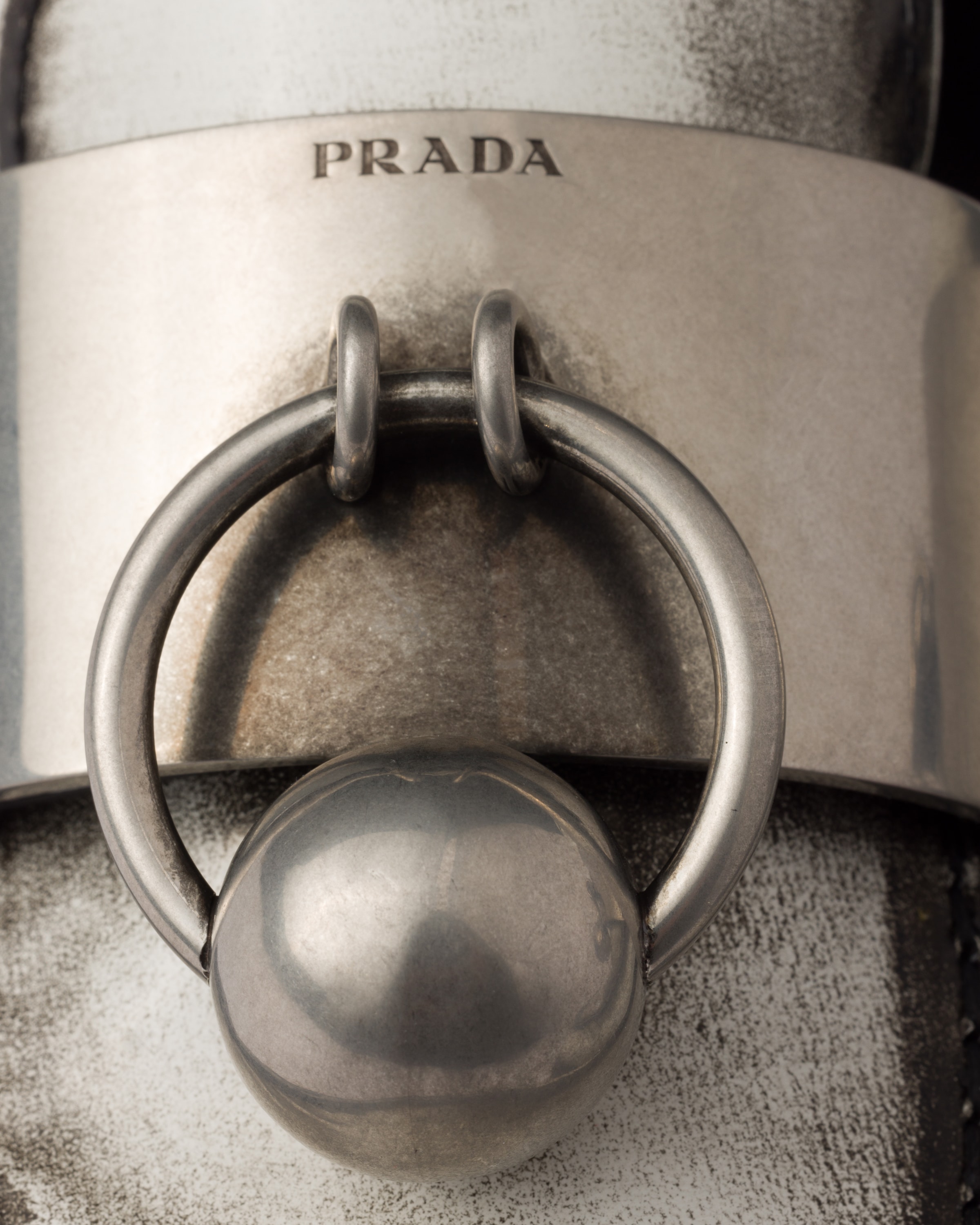White Brushed Leather Loafers With Metal Details | PRADA