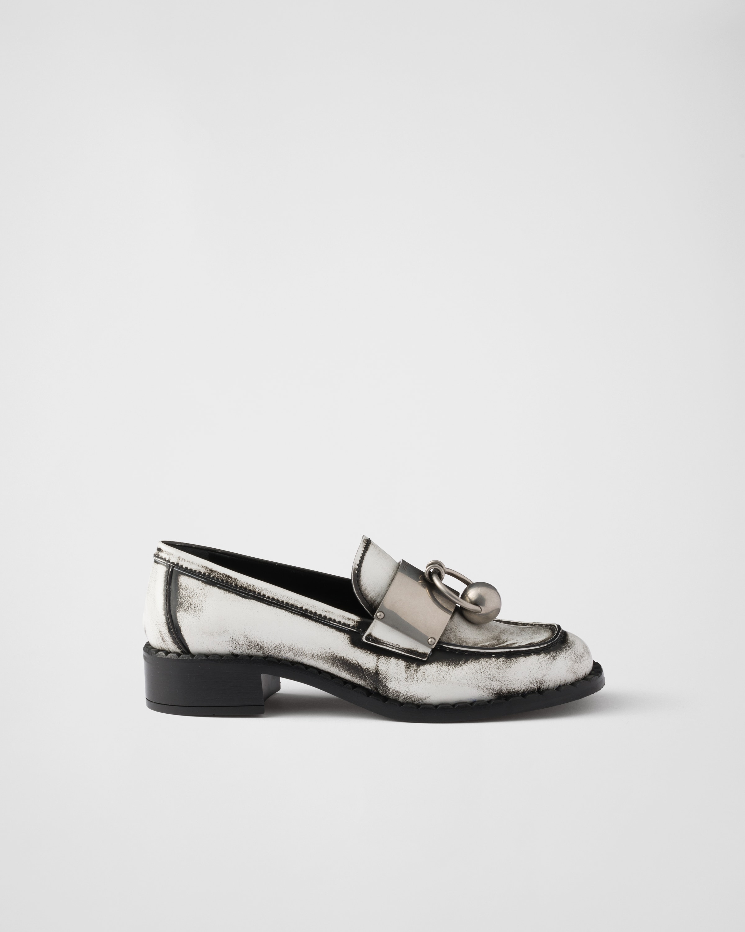 PRADA BRUSHED LEATHER LOAFERS WITH METAL DETAILS