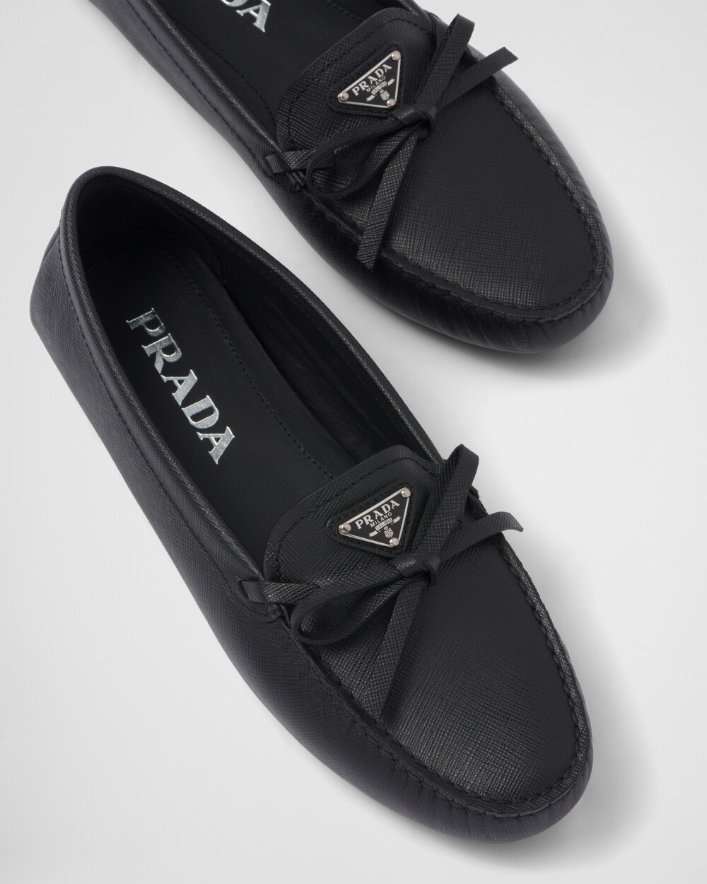 Black Saffiano leather driving loafers 