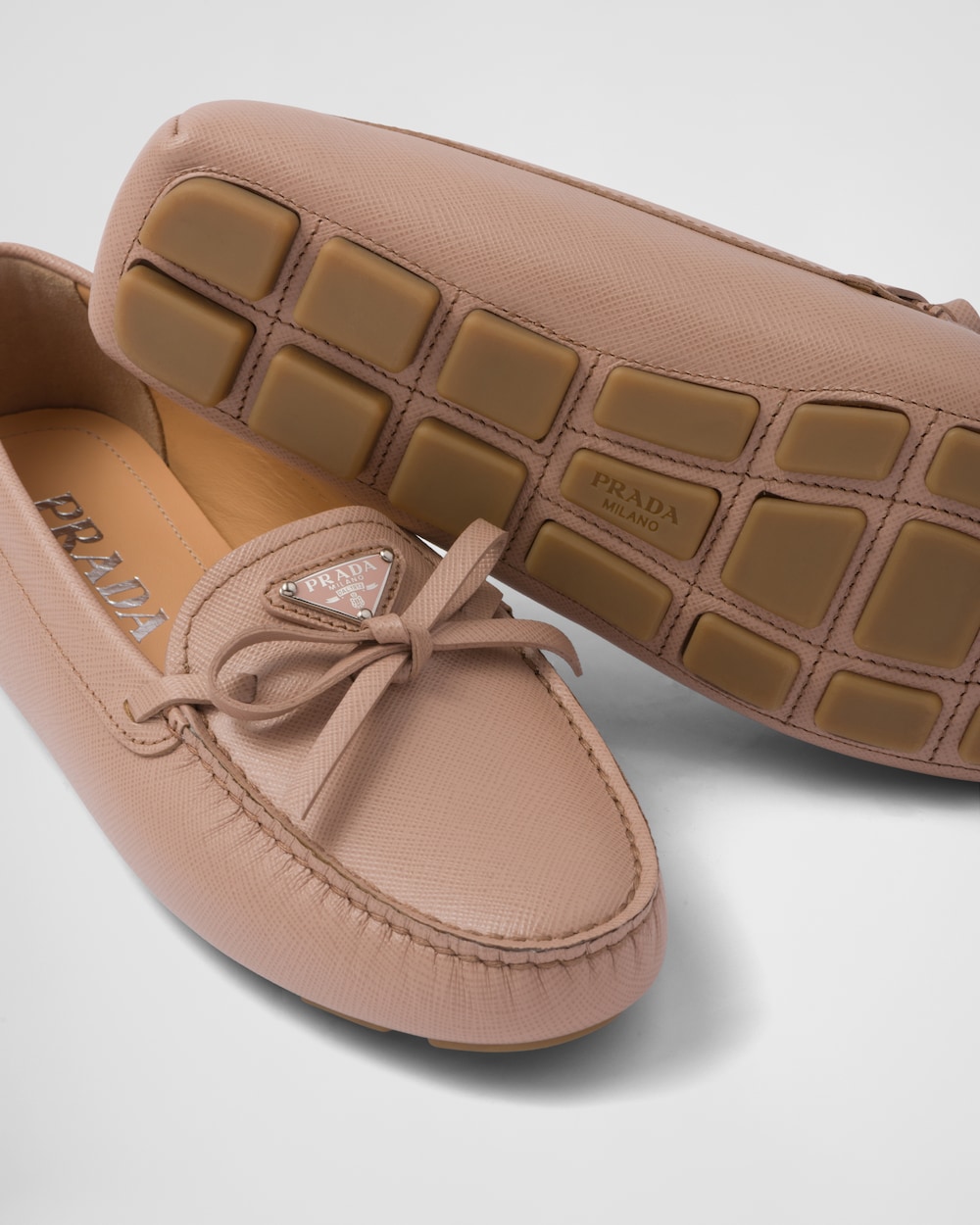 Powder Pink Saffiano leather driving 