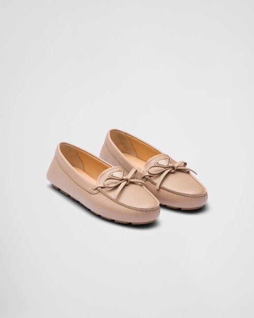 Powder Pink Saffiano leather driving loafers | Prada