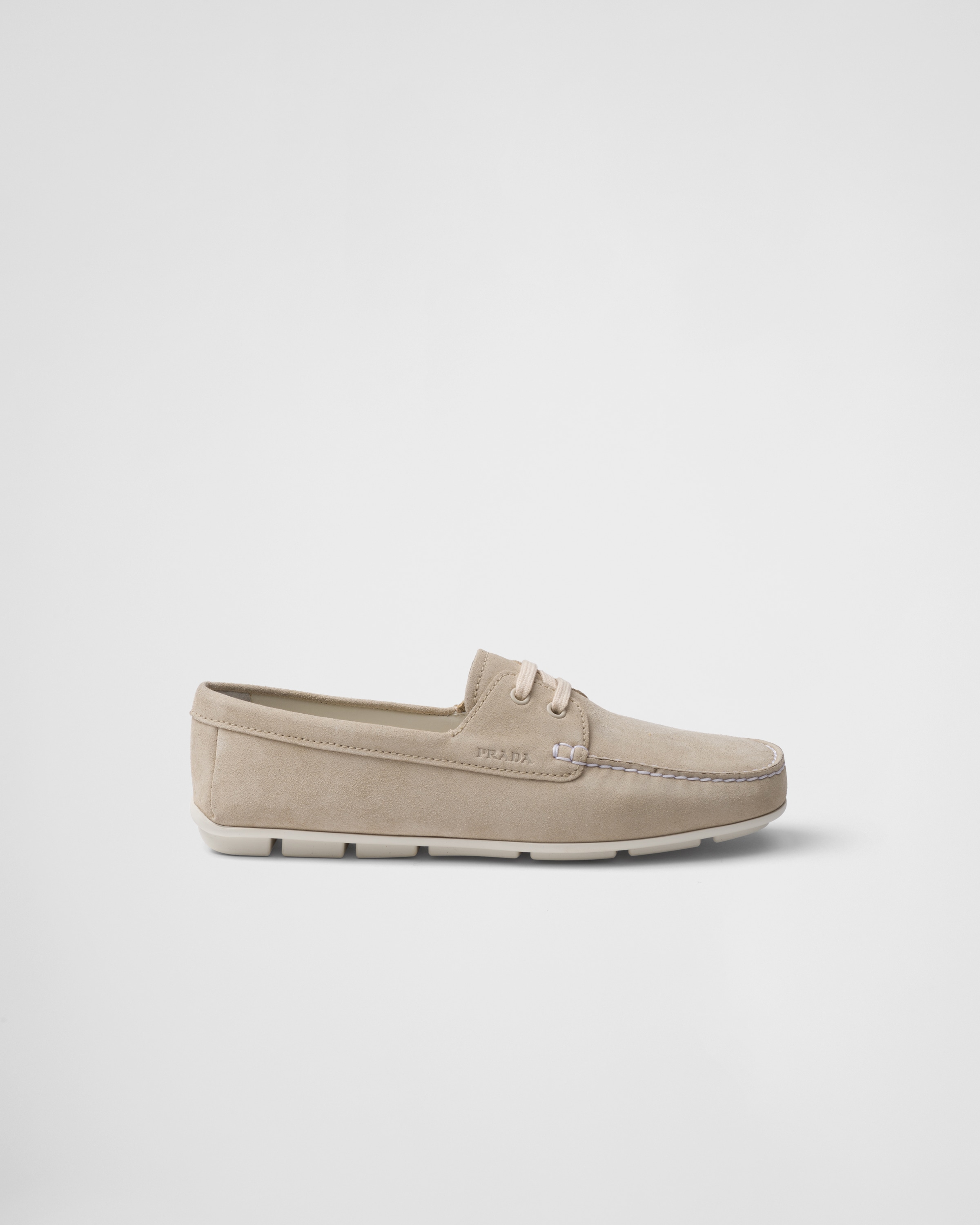 Shop Prada Suede Driving Shoes In Pumice Stone