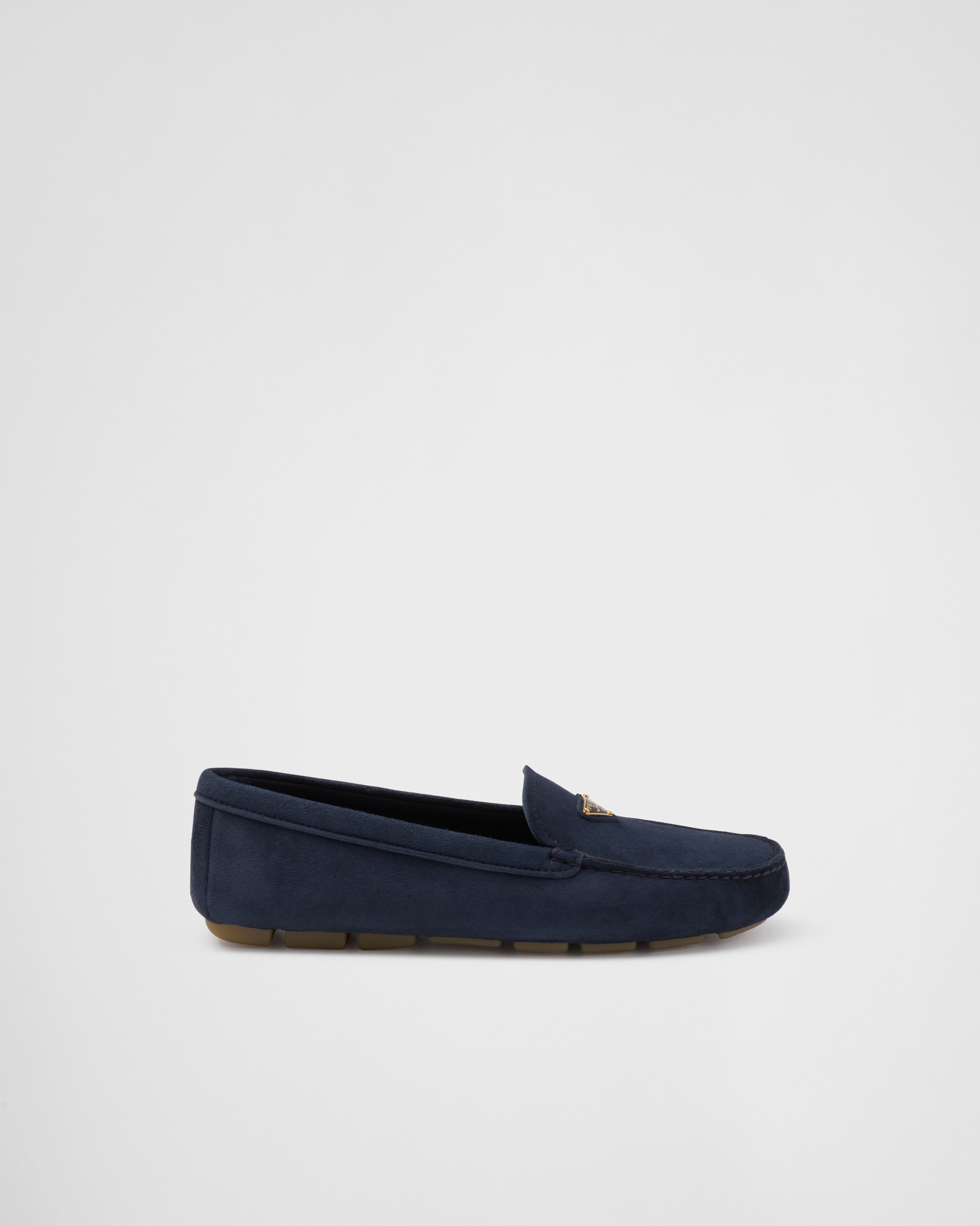 Shop Prada Suede Driving Loafers In Navy