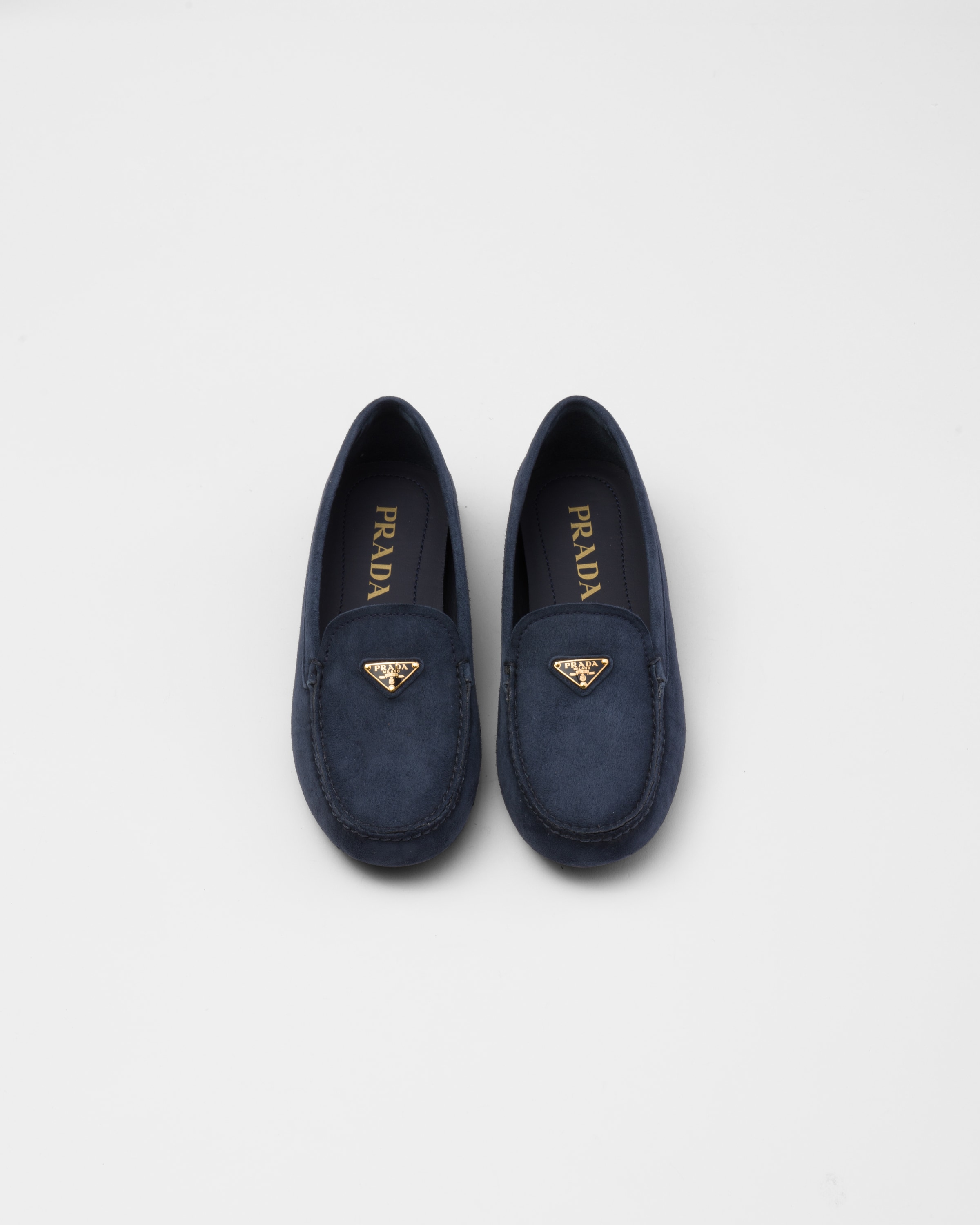 Shop Prada Suede Driving Loafers In Navy