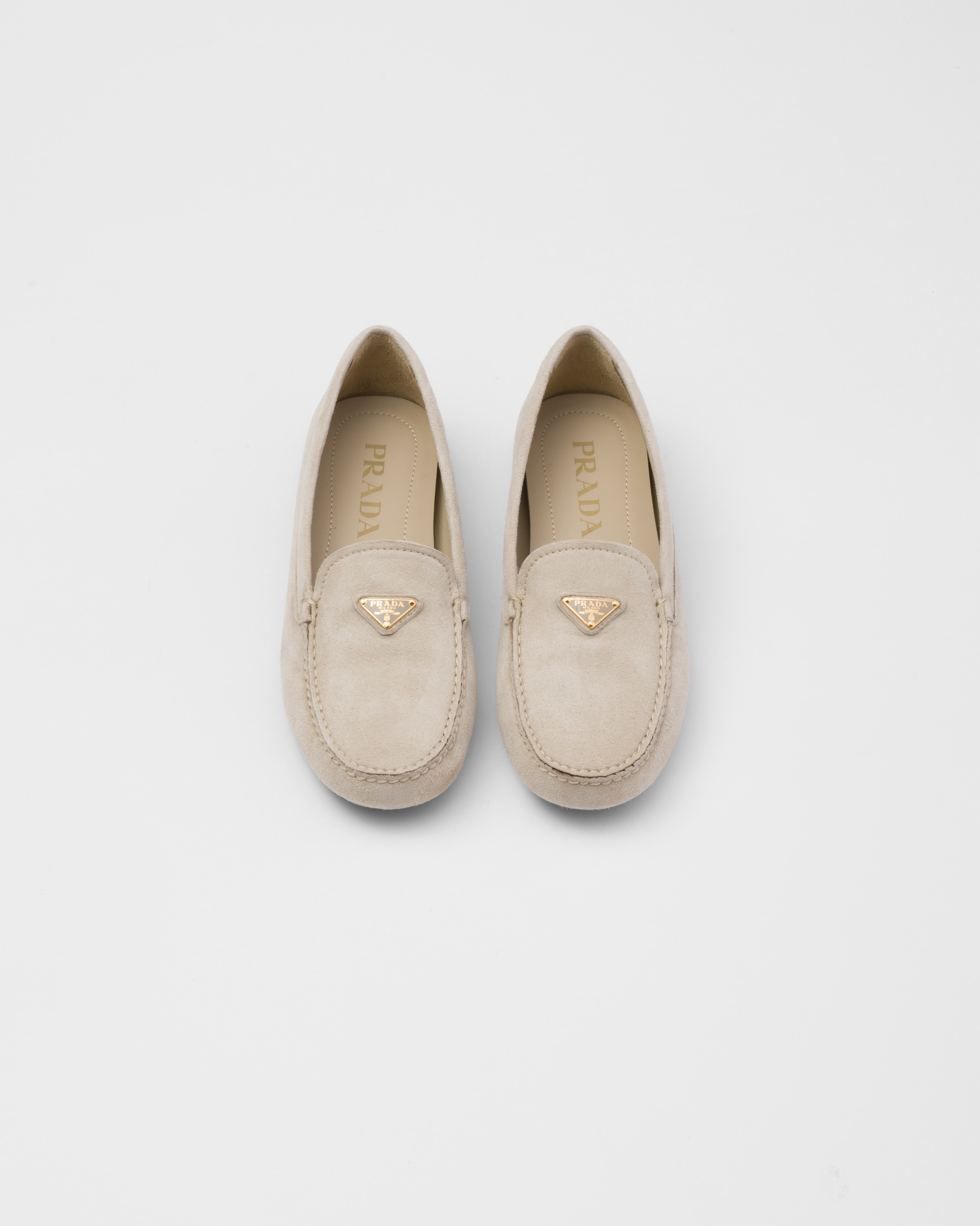 Shop Prada Suede Driving Loafers In Pumice Stone