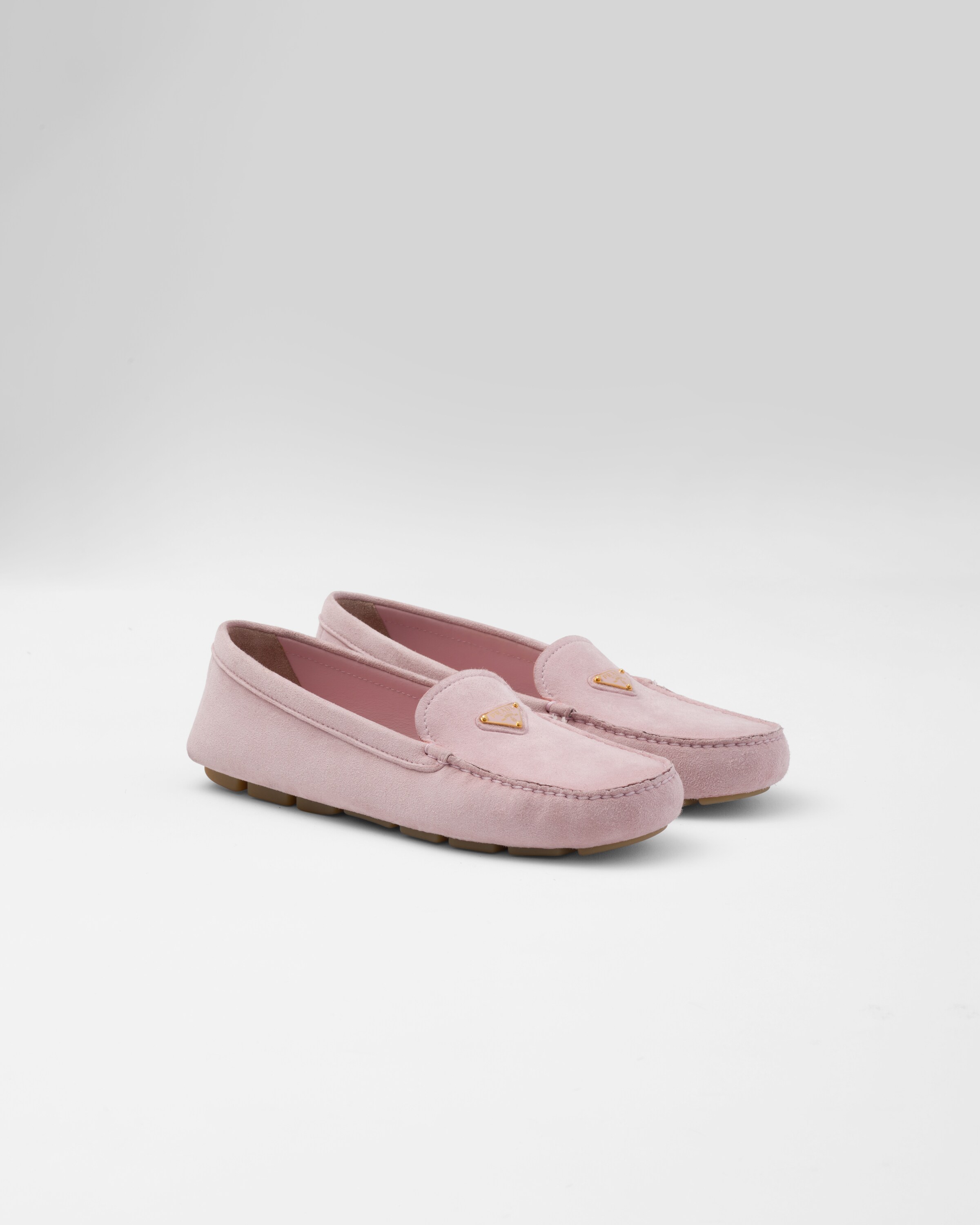 Prada Loafer Aus Wildleder Mit Logo In Alabaster Pink
