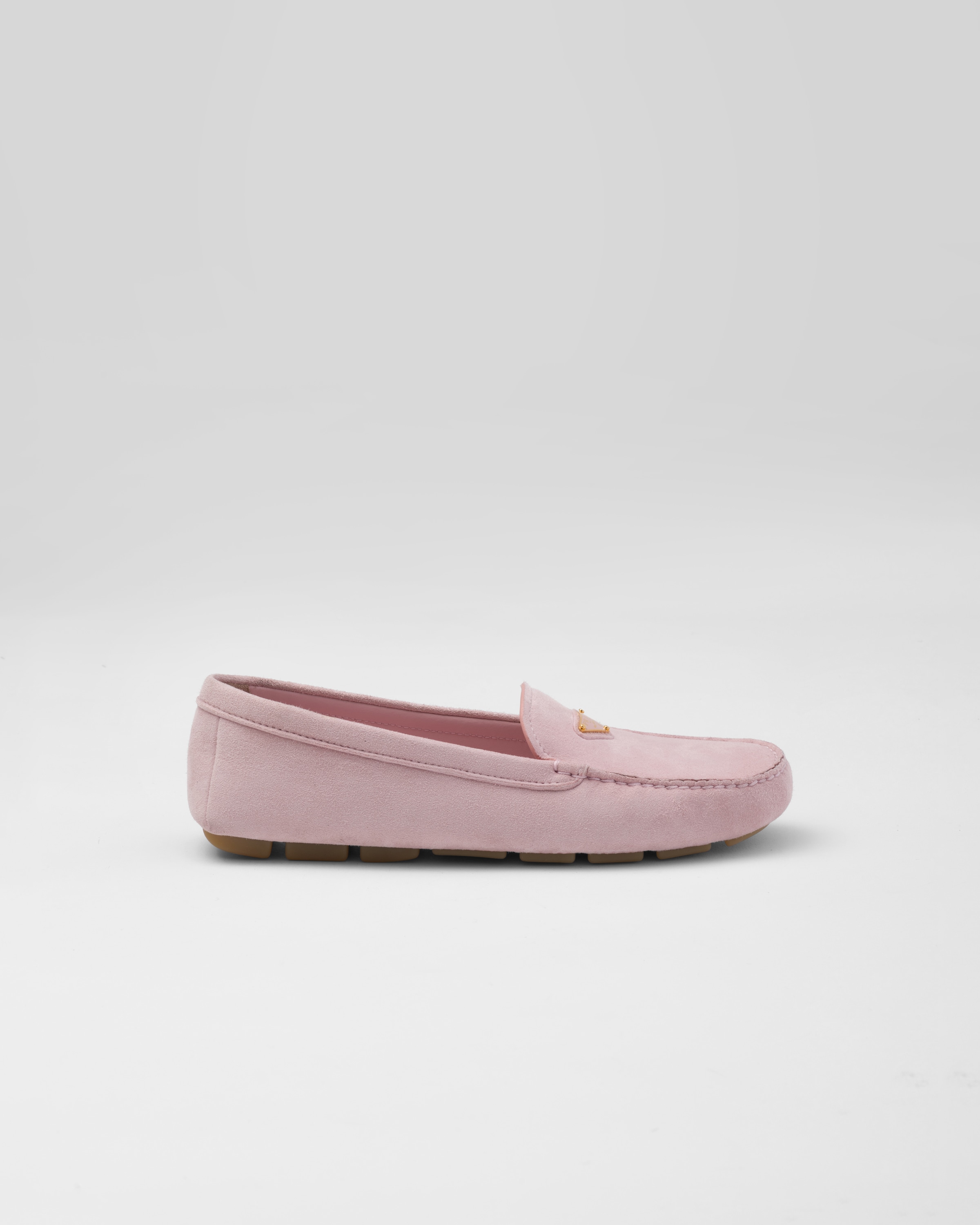 Shop Prada Suede Driving Loafers In Alabaster Pink