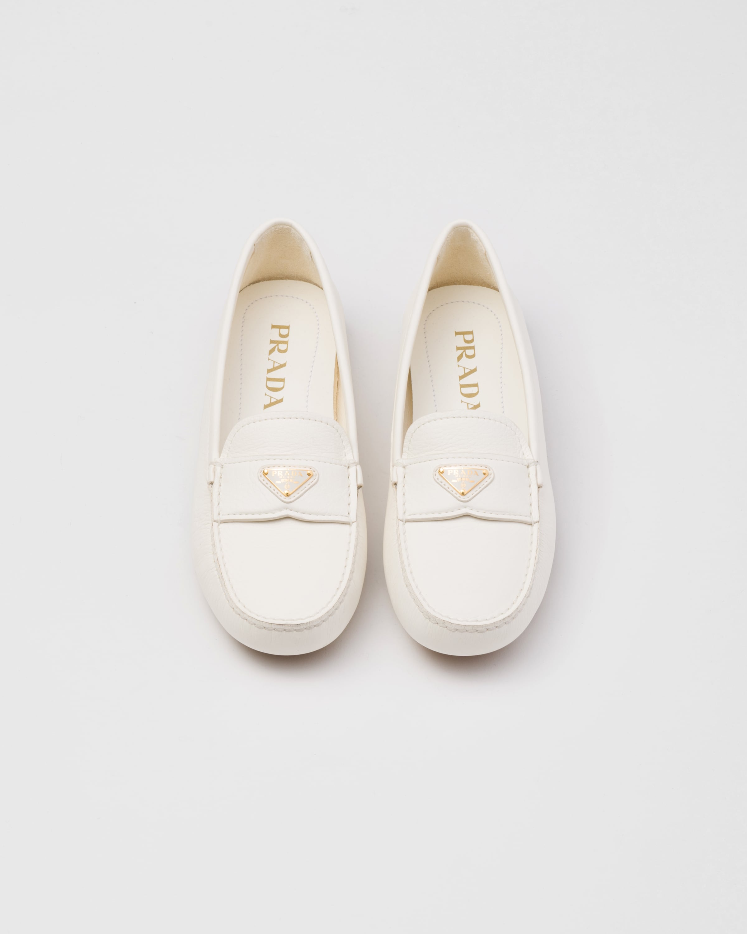 Shop Prada Leather Driving Shoes In Ivory