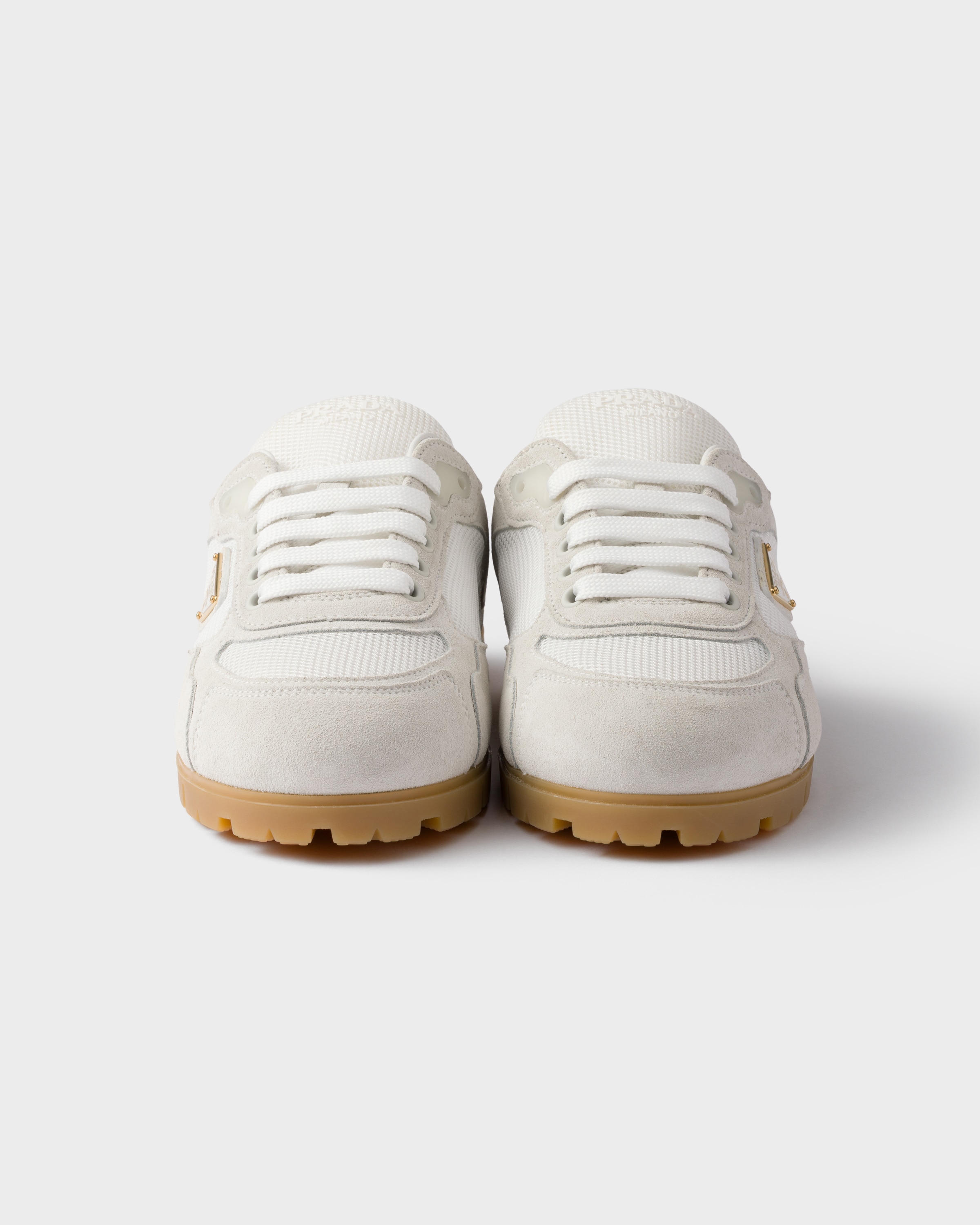 White Trail Mesh Fabric And Suede Mules | PRADA