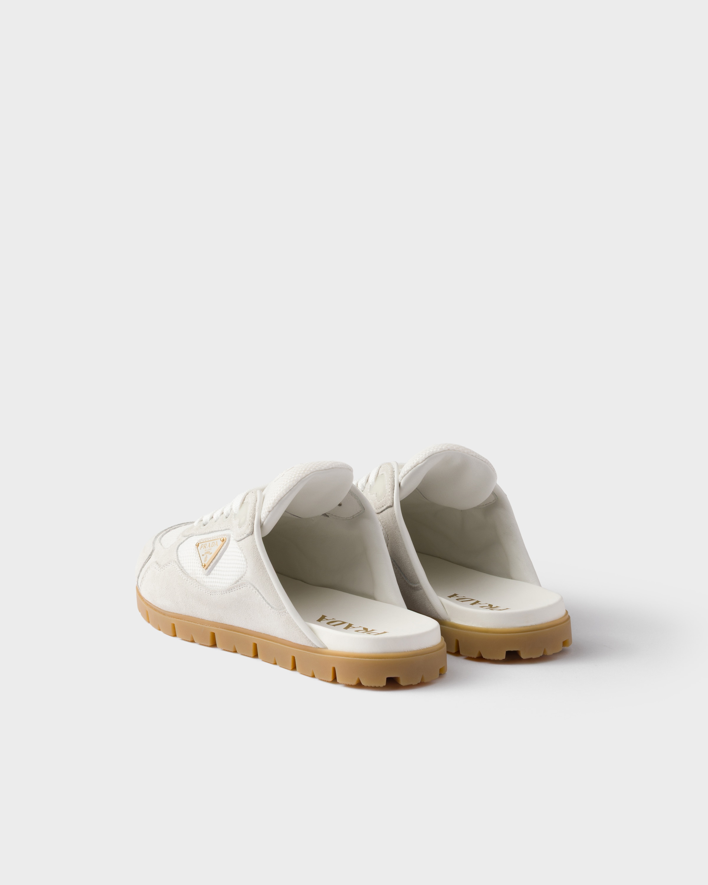 Shop Prada Mules Aus Trail-meshgewebe Und Wildleder