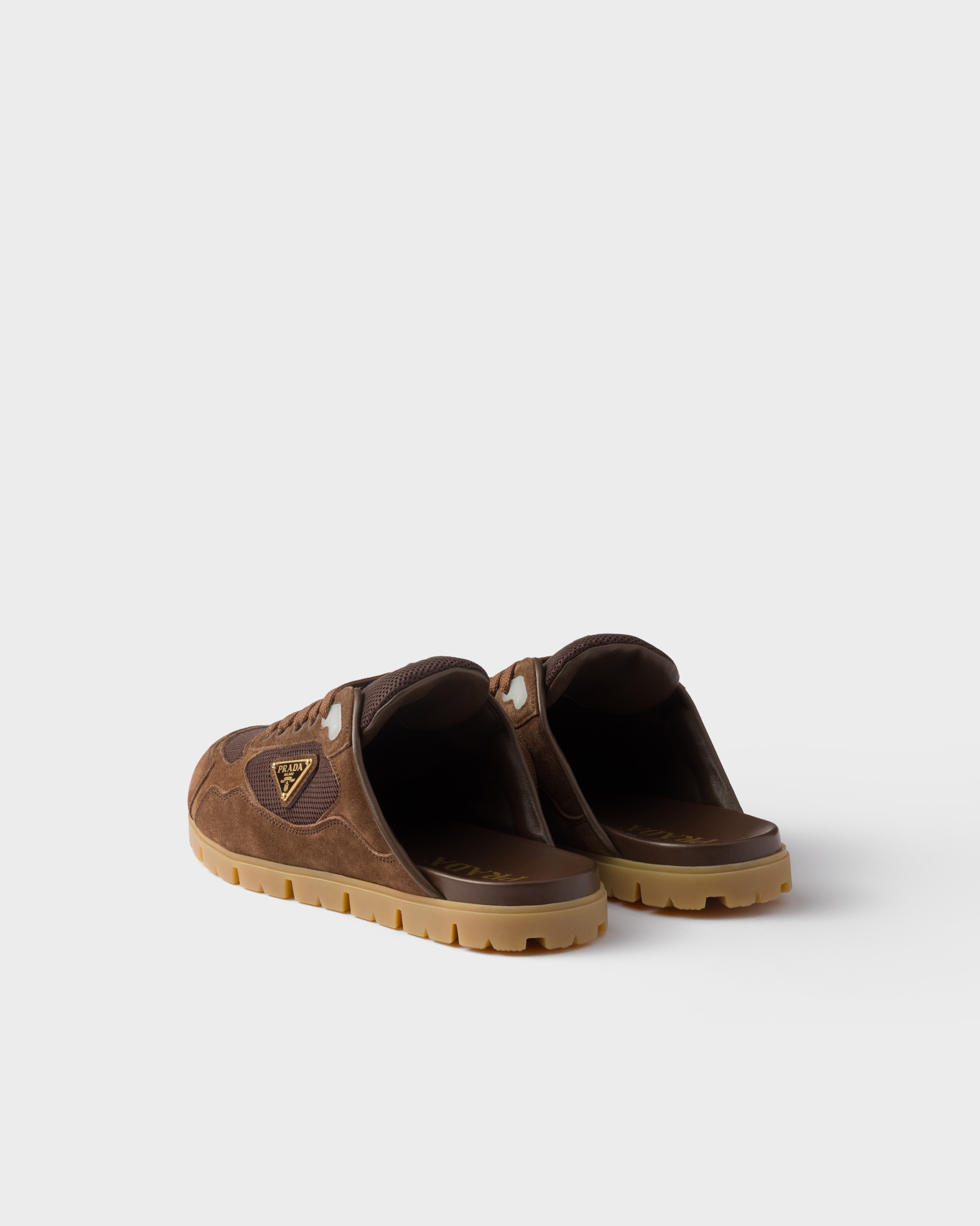 Shop Prada Trail Mesh Fabric And Suede Mules