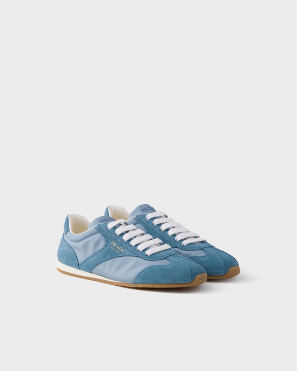 Re-Nylon and suede laced sneakers - Astral Blue Re-Nylon and suede laced sneakers - Astral Blue