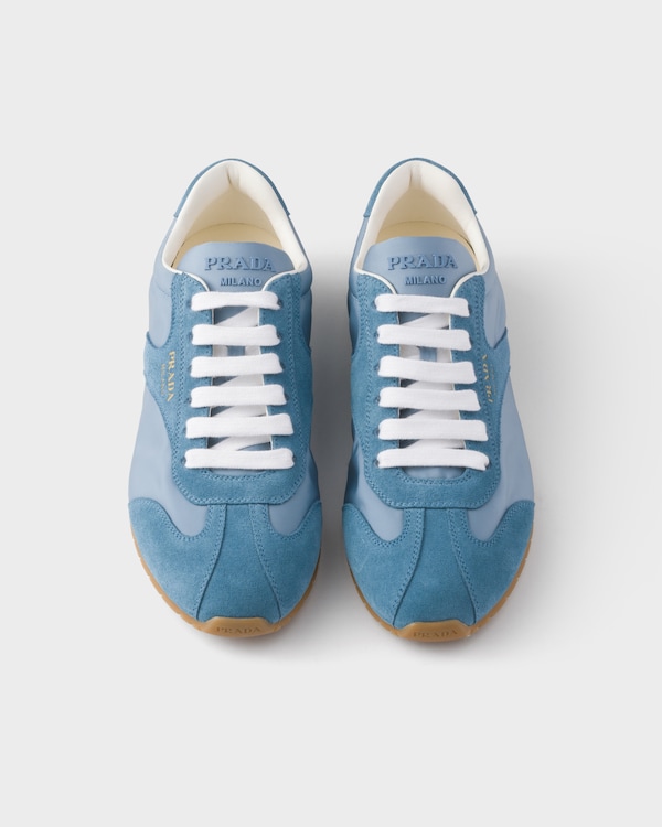 Re-Nylon and suede laced sneakers - Astral Blue Re-Nylon and suede laced sneakers - Astral Blue