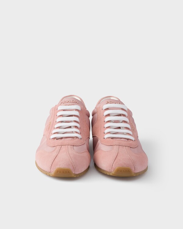 Re-Nylon and suede laced sneakers - Peach Re-Nylon and suede laced sneakers - Peach