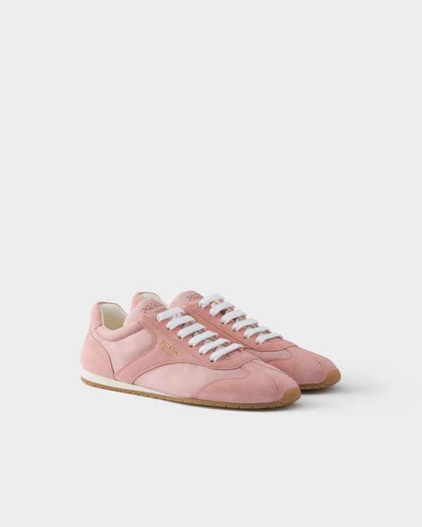 Re-Nylon and suede laced sneakers - Peach Re-Nylon and suede laced sneakers - Peach
