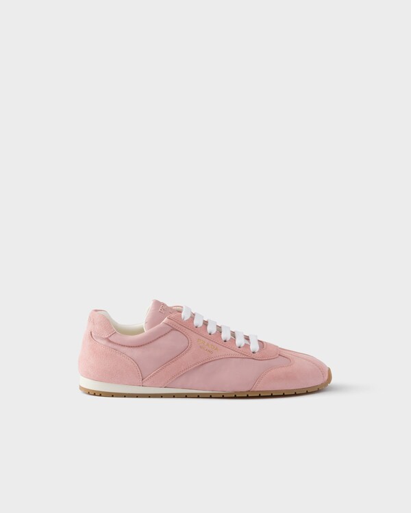 Re-Nylon and suede laced sneakers - Peach Re-Nylon and suede laced sneakers - Peach