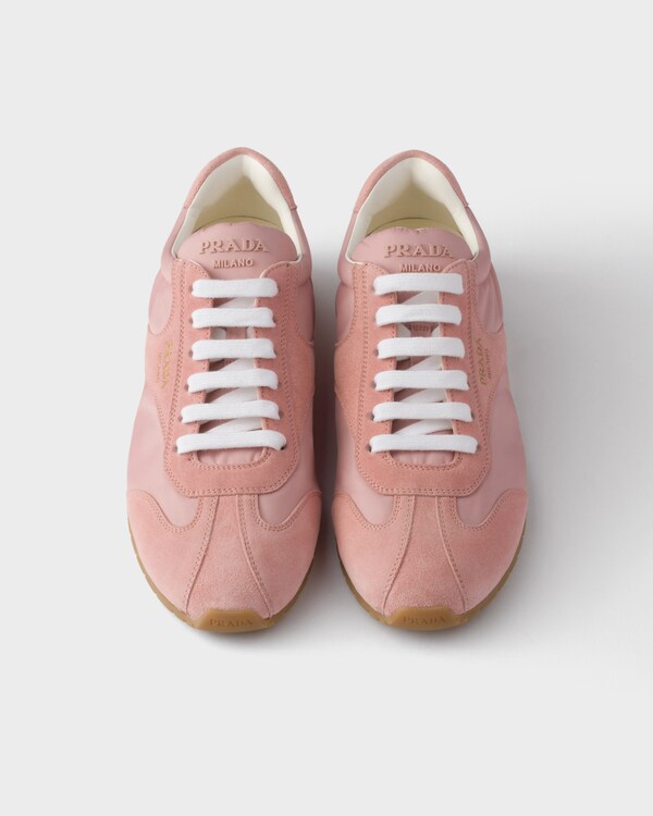 Re-Nylon and suede laced sneakers - Peach Re-Nylon and suede laced sneakers - Peach