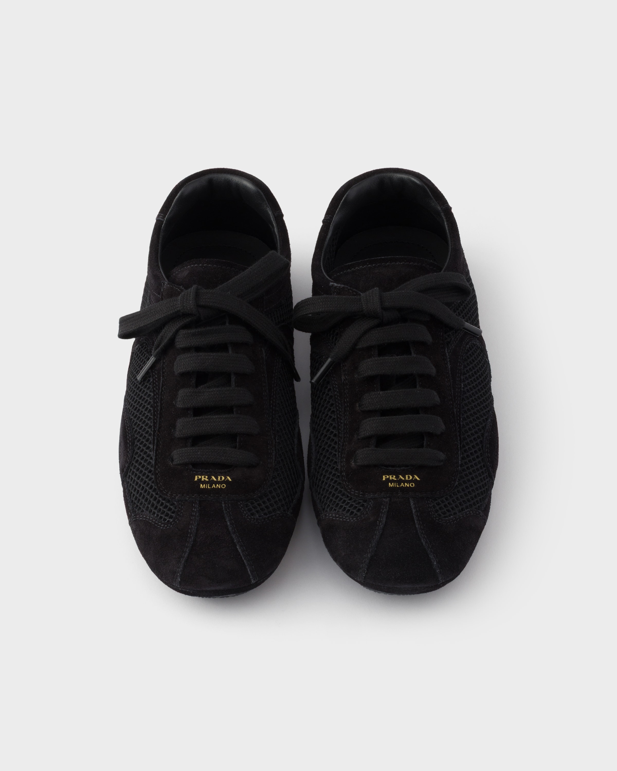 Prada Montecarlo Re-edition 2005 Suede And Mesh Sneakers In Black