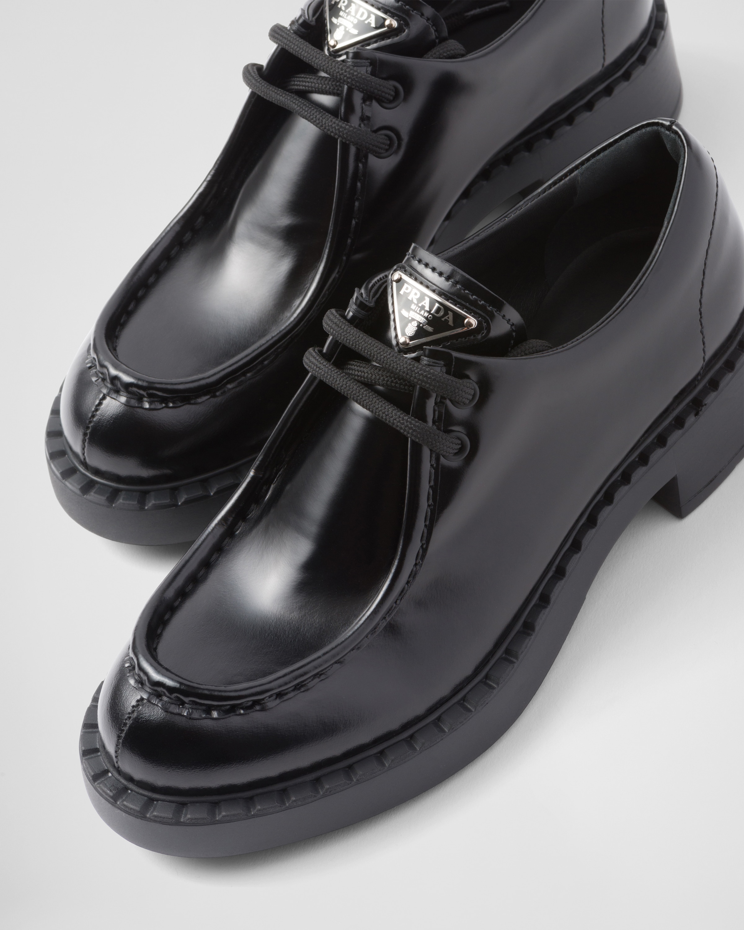 Black Brushed Leather Lace up Shoes PRADA