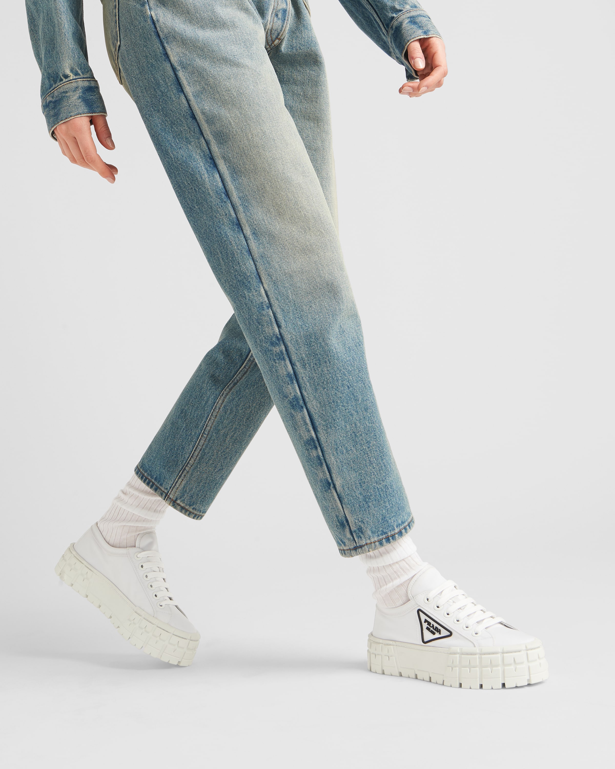 White Double Wheel Re nylon Gabardine Sneakers PRADA