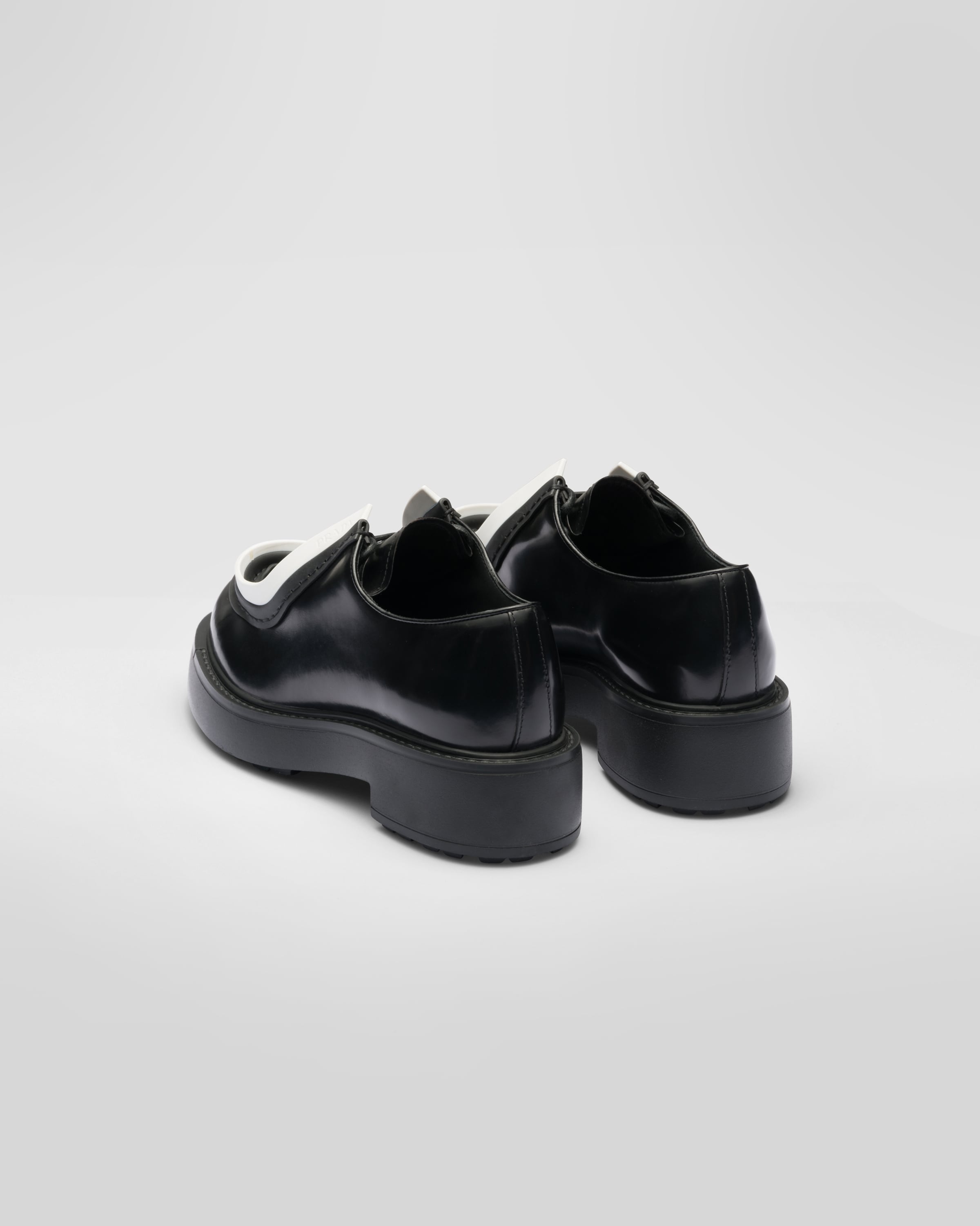 Black white Brushed Leather Lace up Shoes PRADA