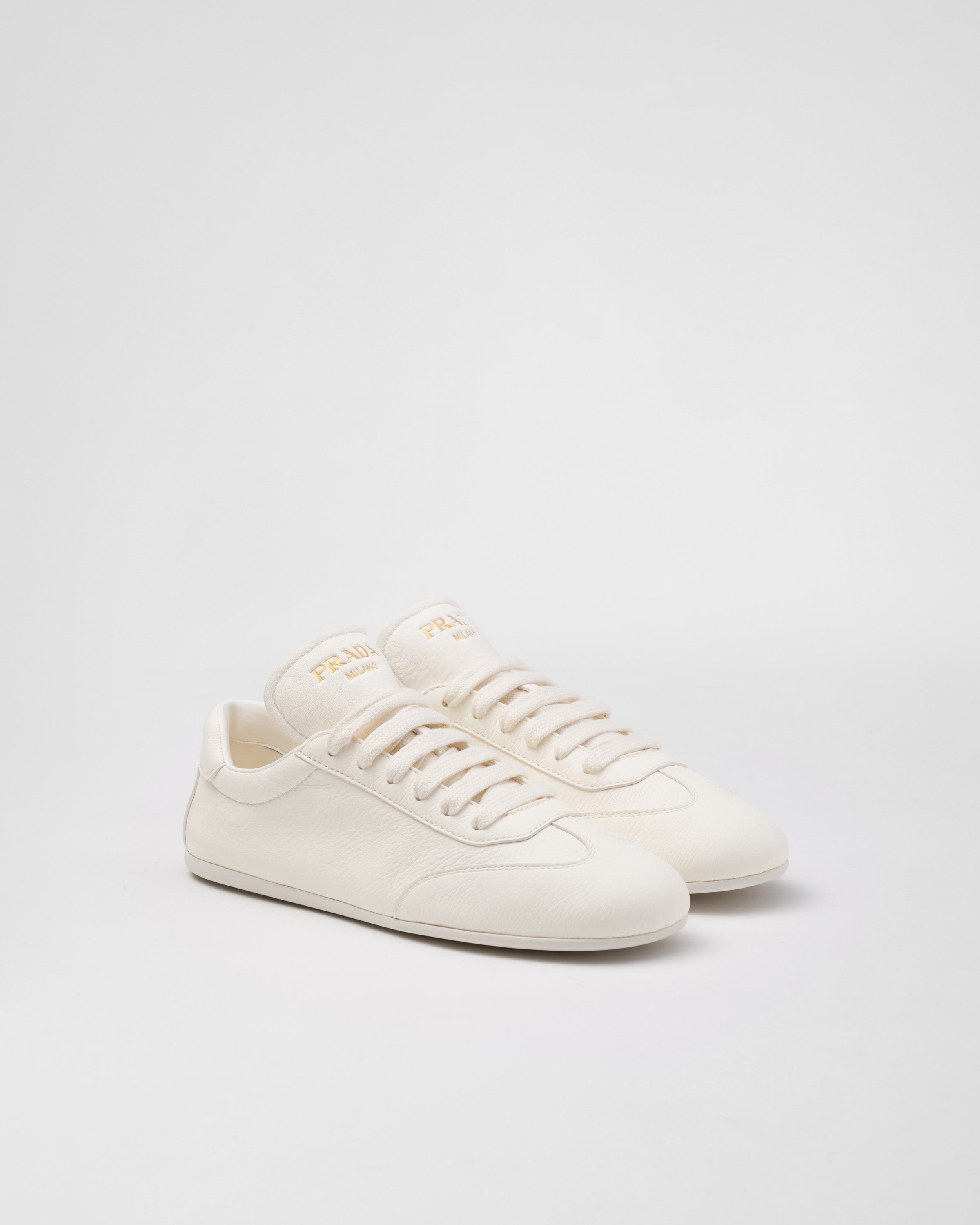 Prada Leather Sneakers In Ivory